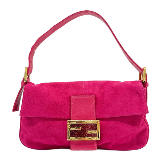 Baguette Pink Suede Shoulder Bag