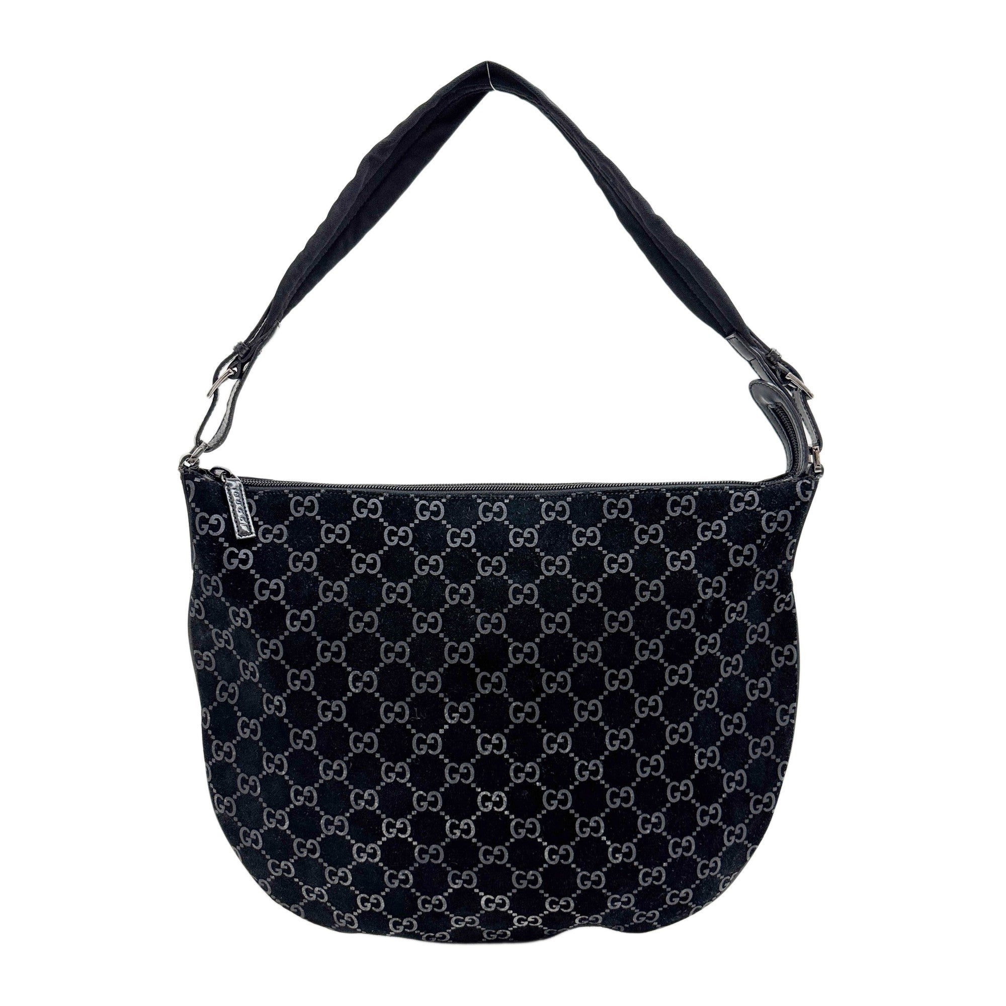 Black GG Suede Shoulder Bag