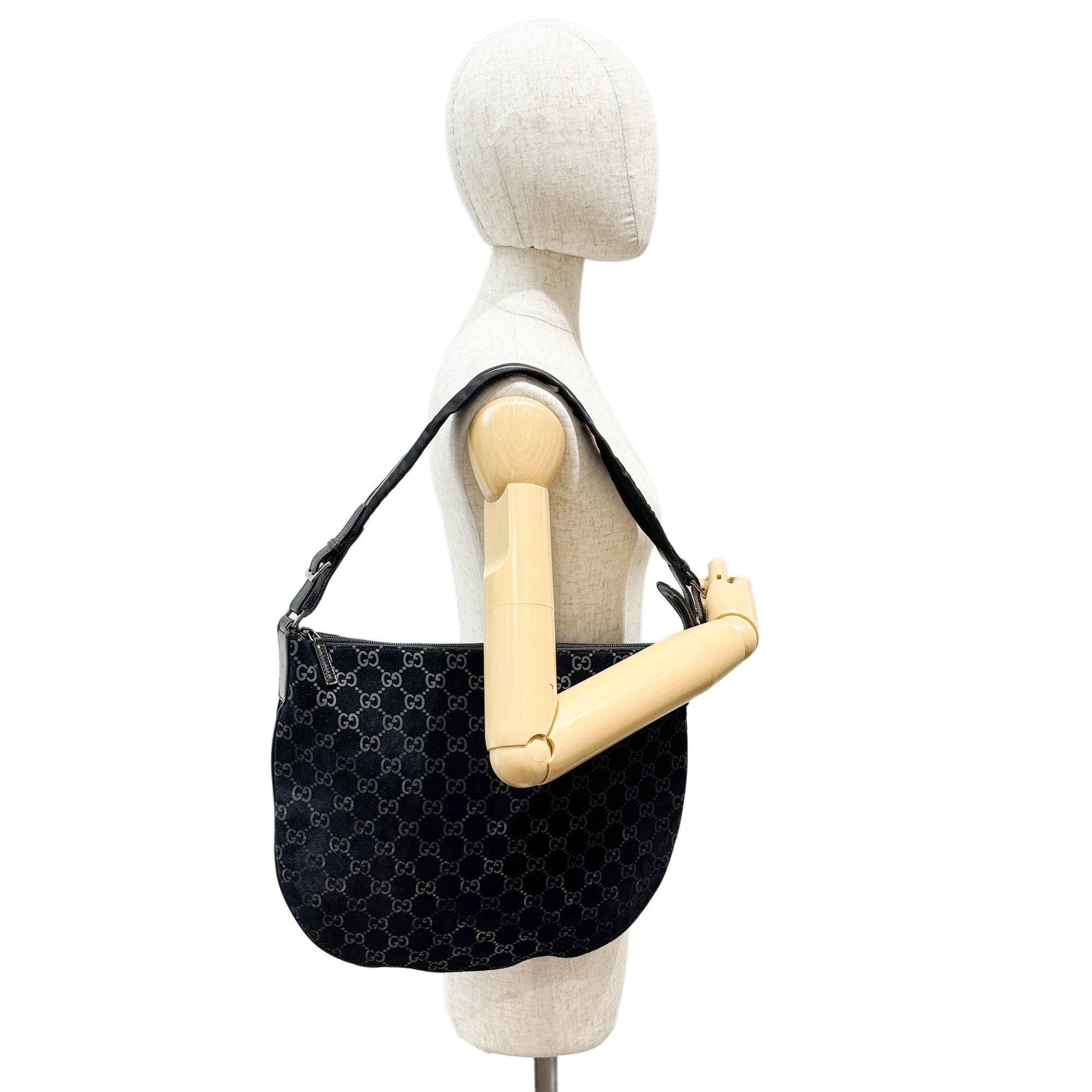 Black GG Suede Shoulder Bag