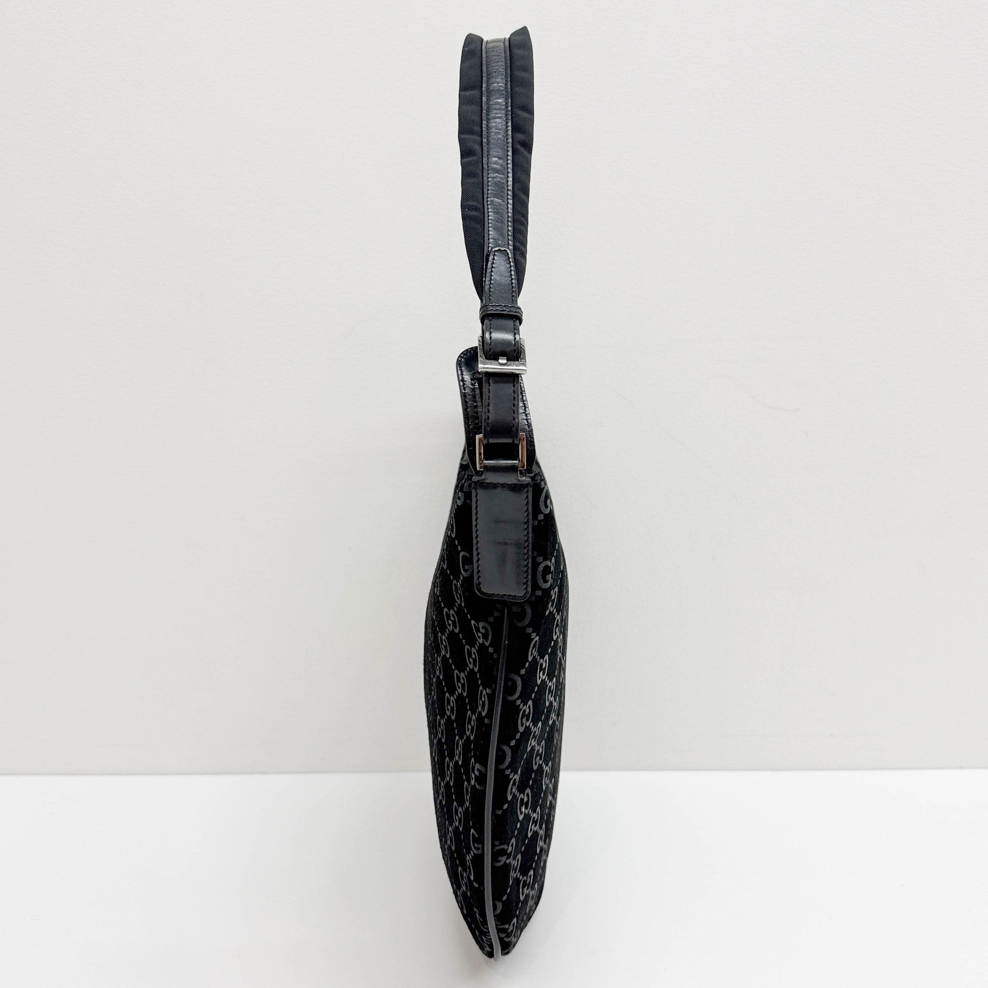 Black GG Suede Shoulder Bag