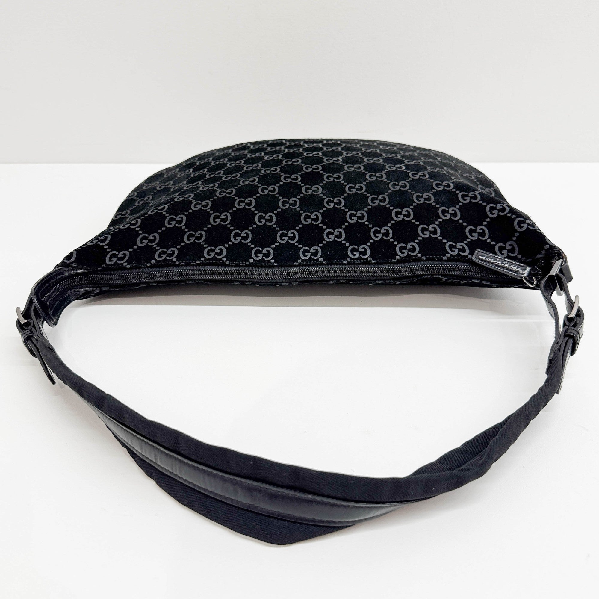 Black GG Suede Shoulder Bag