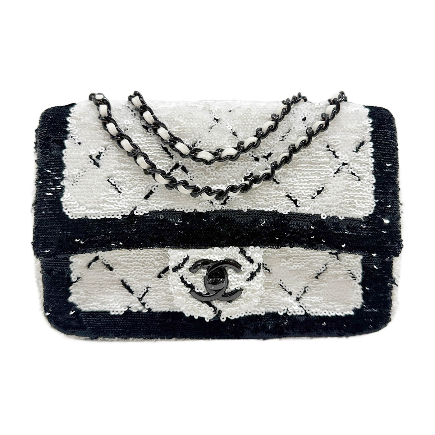 Mini Classic Flap 2021-2026 Black & White Sequin Shoulder Bag