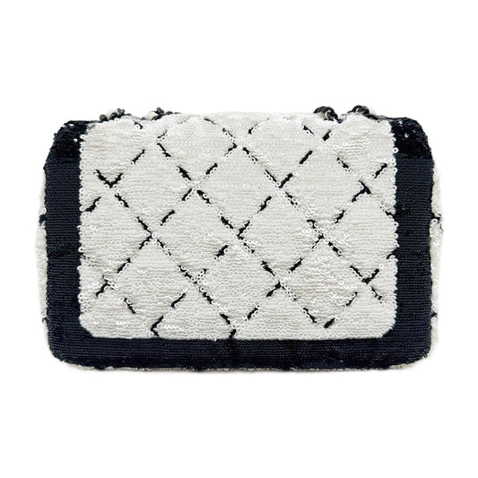 Classic Flap Black and White Sequin Shoulder Bag