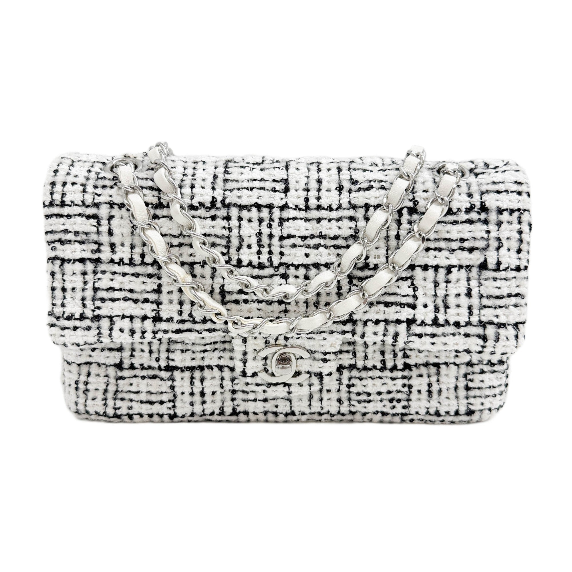 Classic Double Flap 2021-2026 Black & White Tweed Shoulder Bag