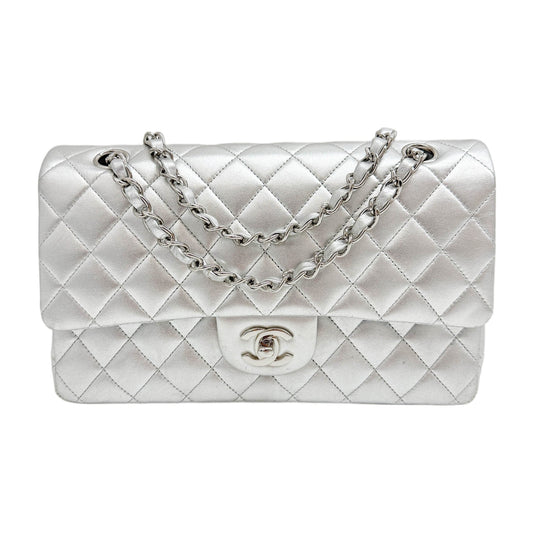 Classic Double Flap 2009-2010 Matelasse Silver Leather Shoulder Bag