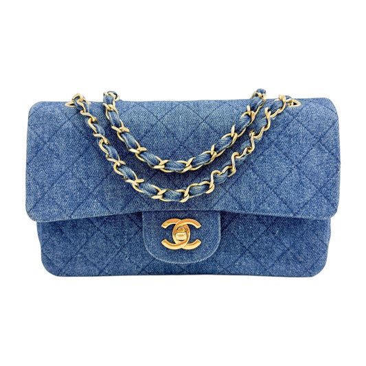 Classic Double Flap Blue Matelasse Denim Shoulder Bag