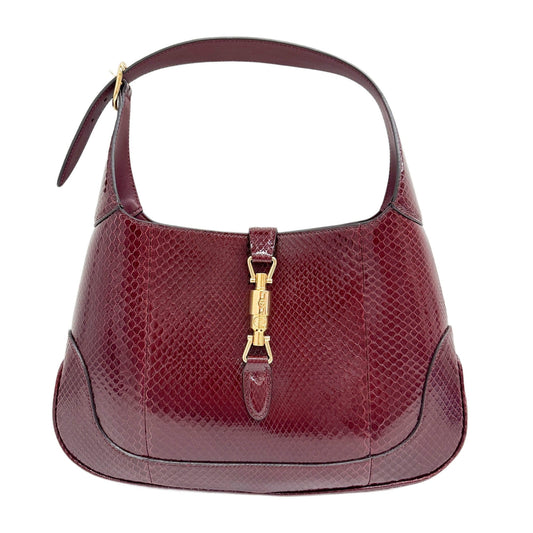 Gucci Jackie Bordeaux Red Python Embossed Leather Shoulder Bag