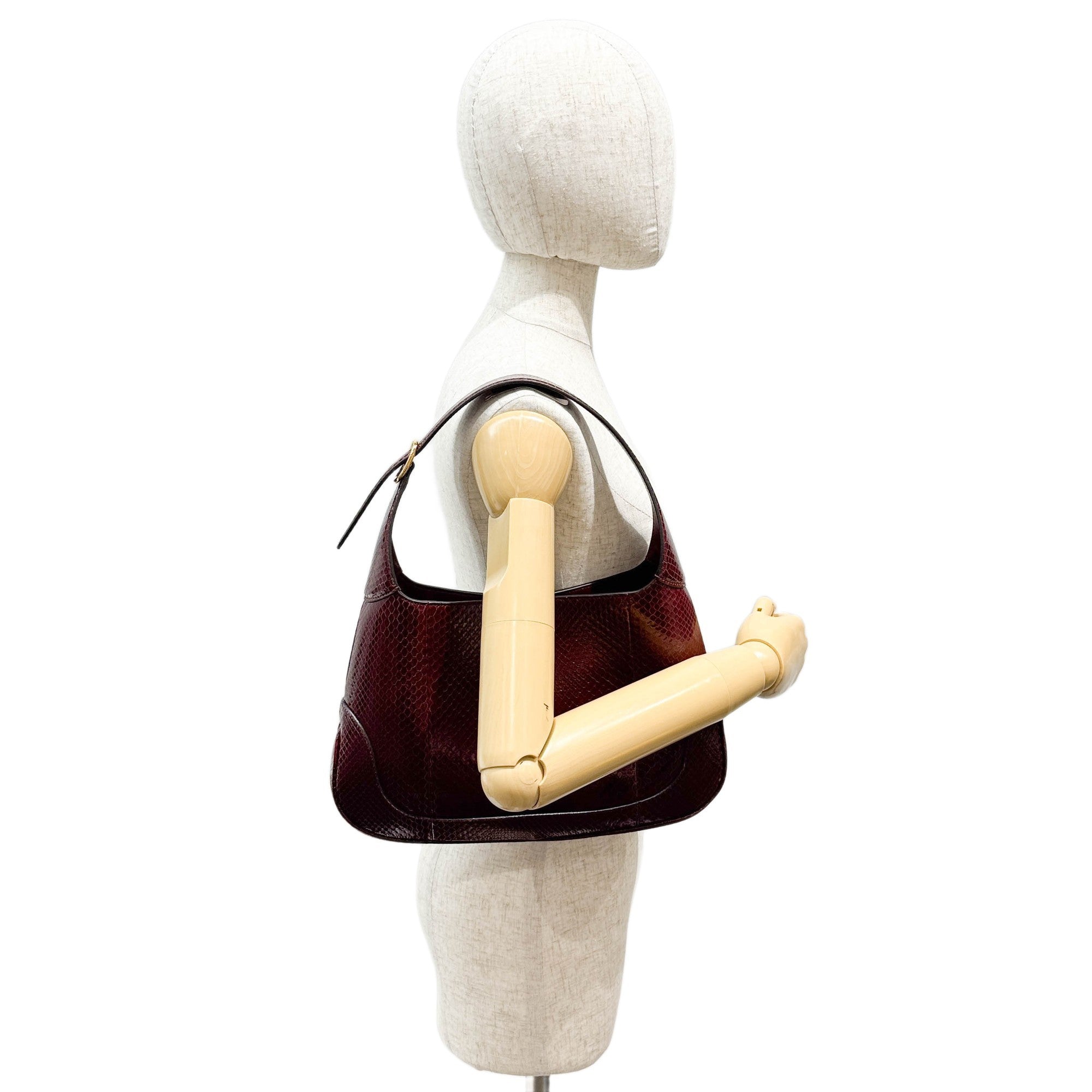 Gucci Jackie Bordeaux Red Python Embossed Leather Shoulder Bag