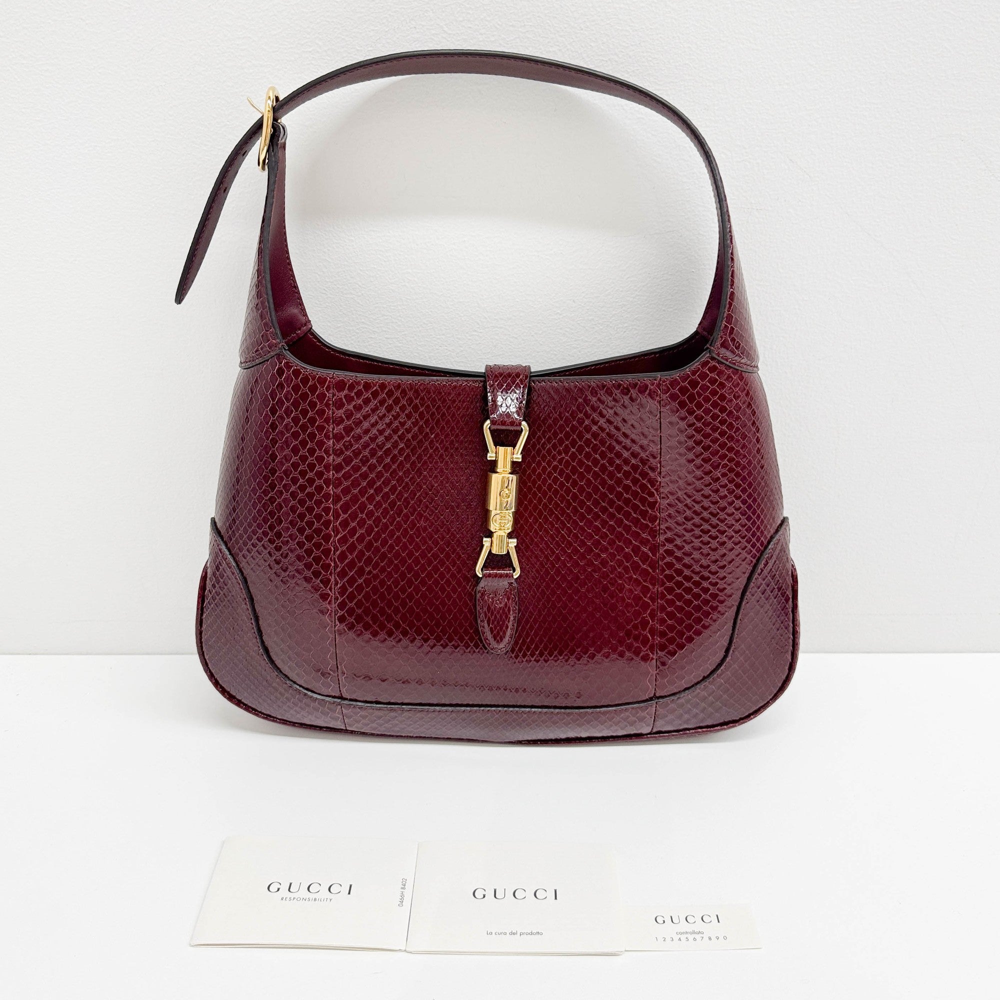 Gucci Jackie Bordeaux Red Python Embossed Leather Shoulder Bag