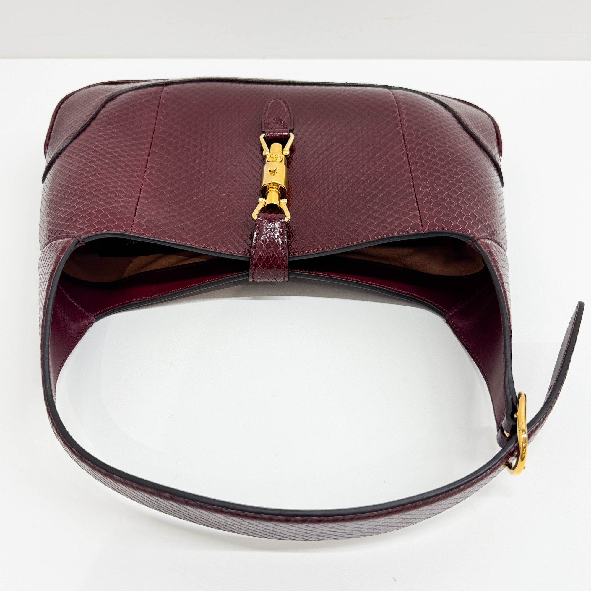 Gucci Jackie Bordeaux Red Python Embossed Leather Shoulder Bag