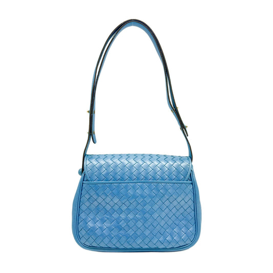 Turn Lock Blue Intrecciato Leather Shoulder Bag