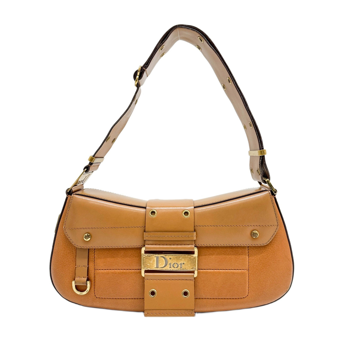 Street-Chic Caramel Brown Leather Shoulder Bag
