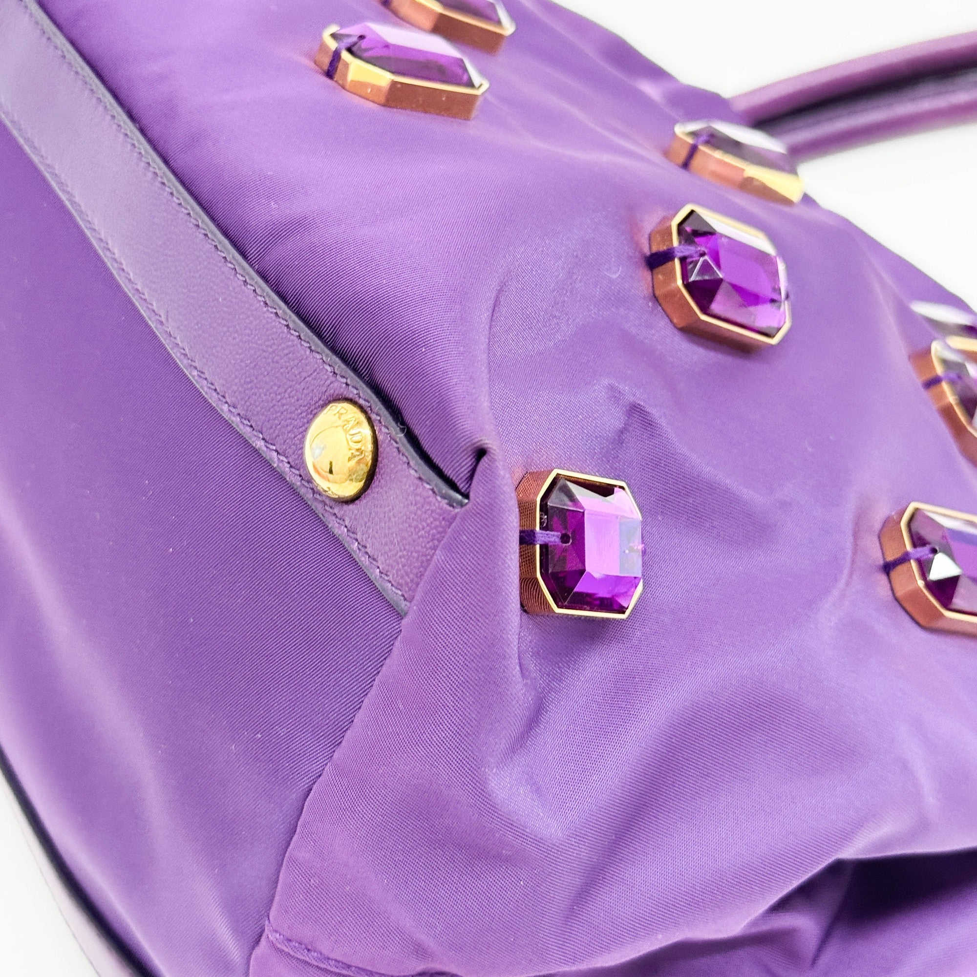 Rhinestone Purple Nylon Hand Bag