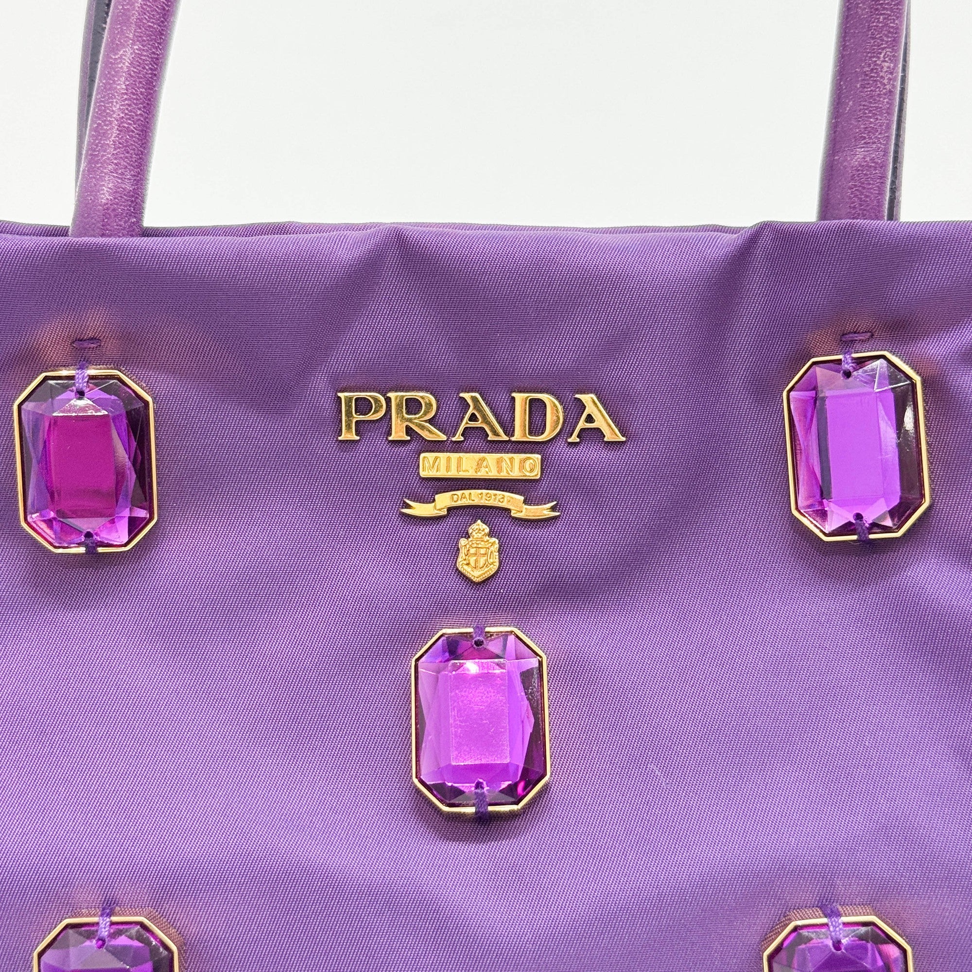 Rhinestone Purple Nylon Hand Bag