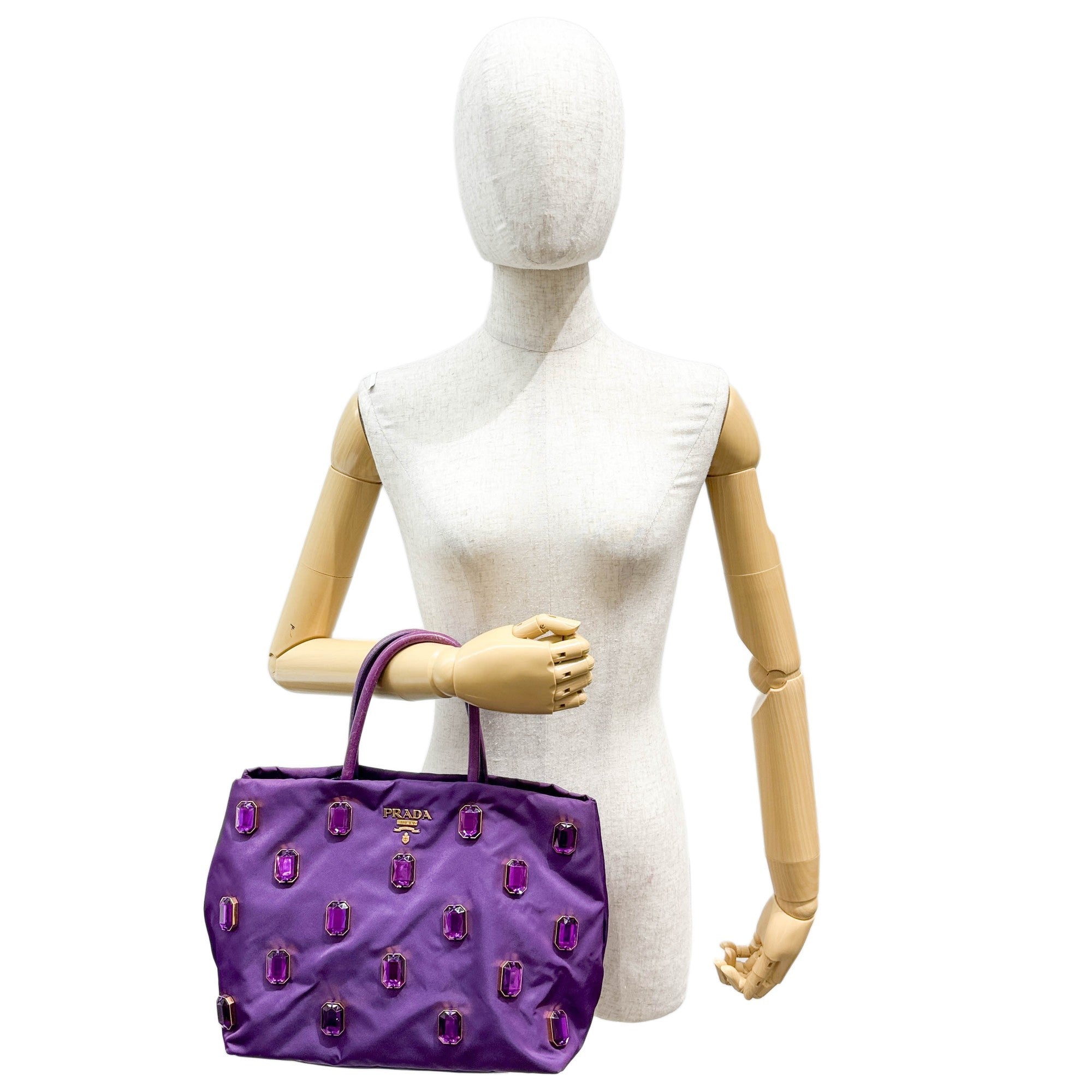 Rhinestone Purple Nylon Hand Bag