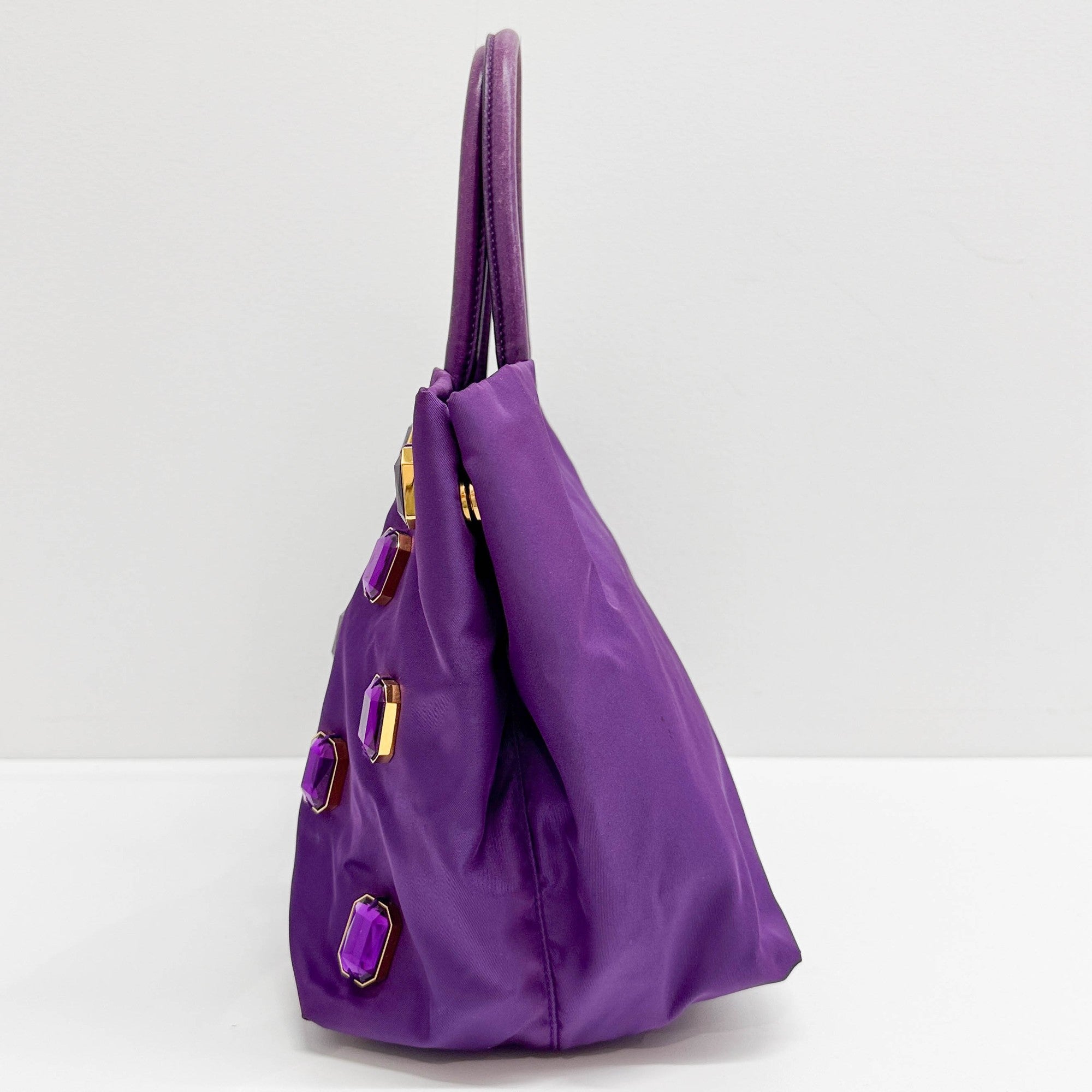 Rhinestone Purple Nylon Hand Bag