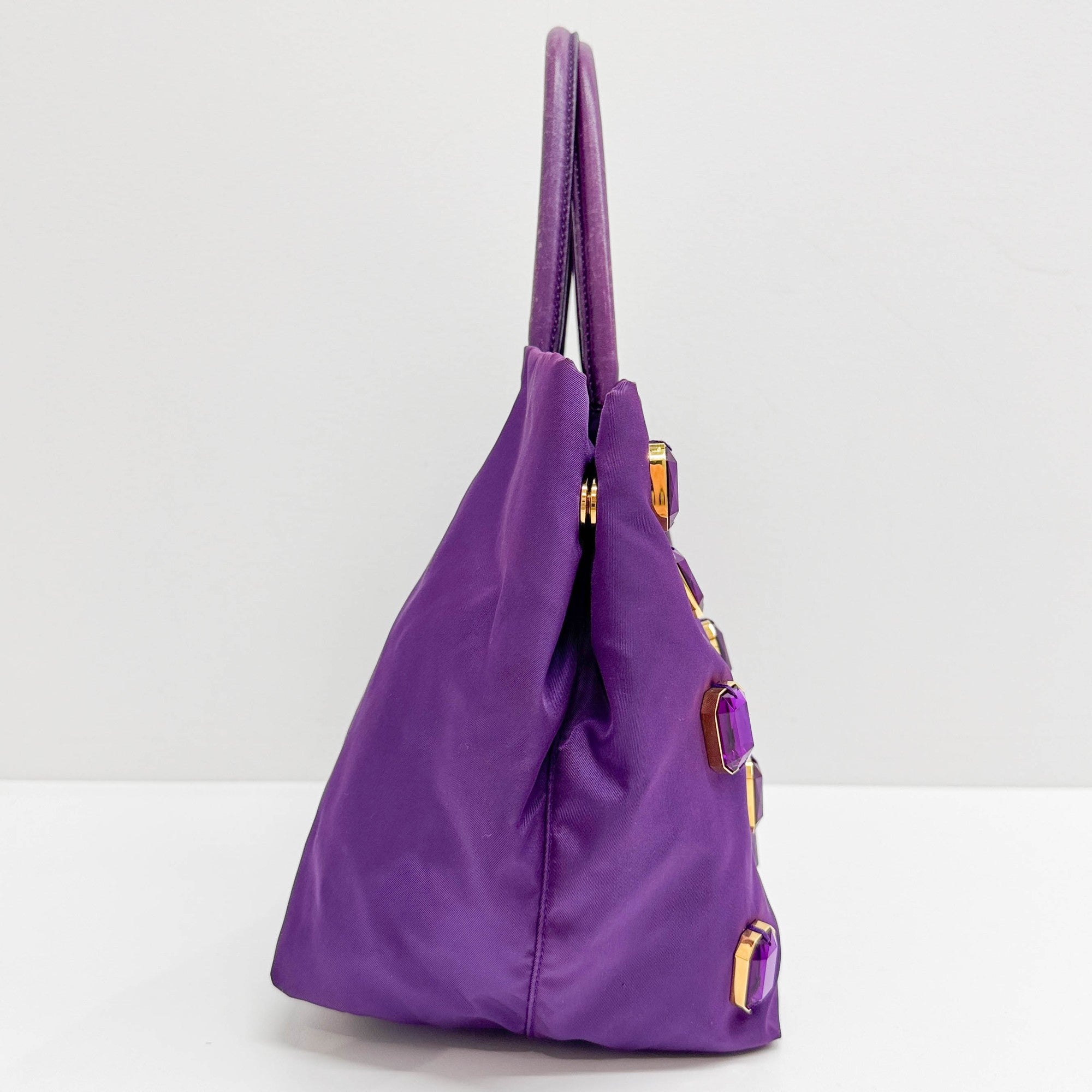 Rhinestone Purple Nylon Hand Bag