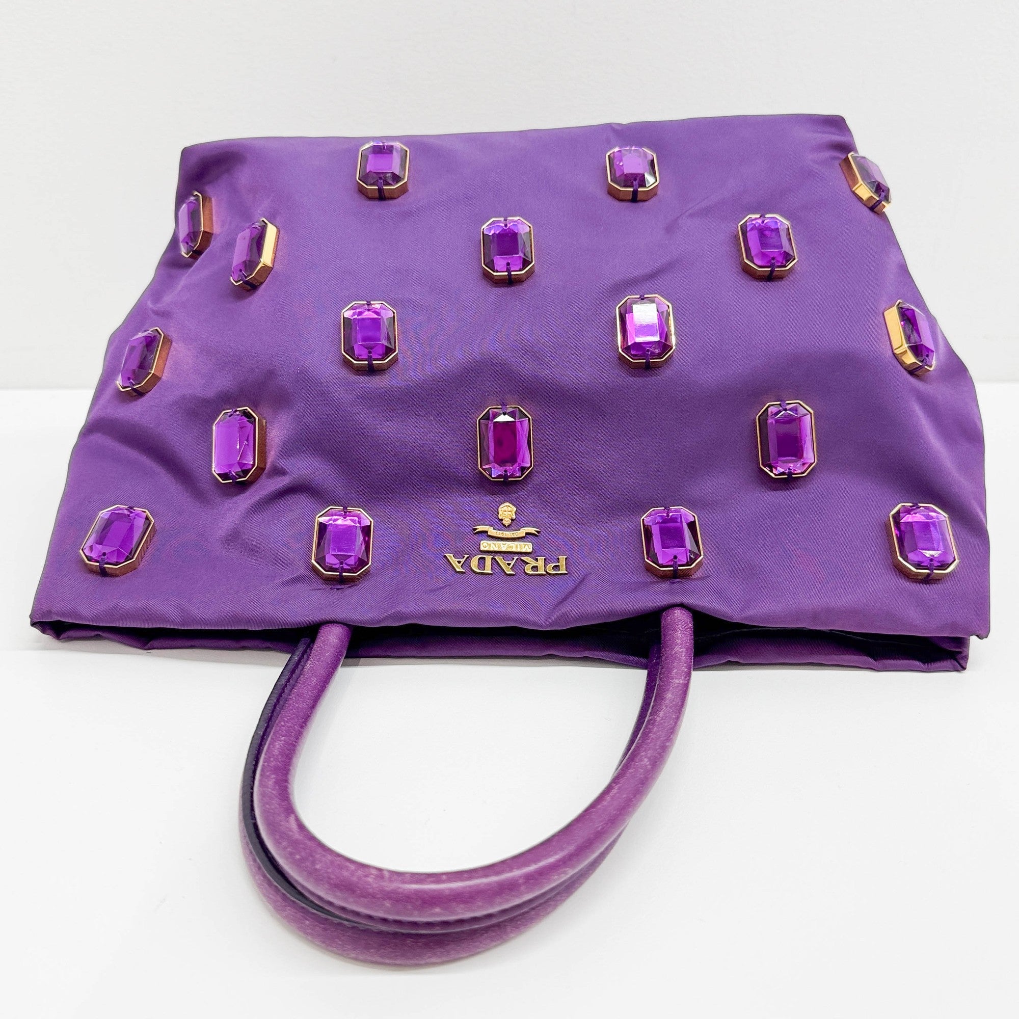 Rhinestone Purple Nylon Hand Bag