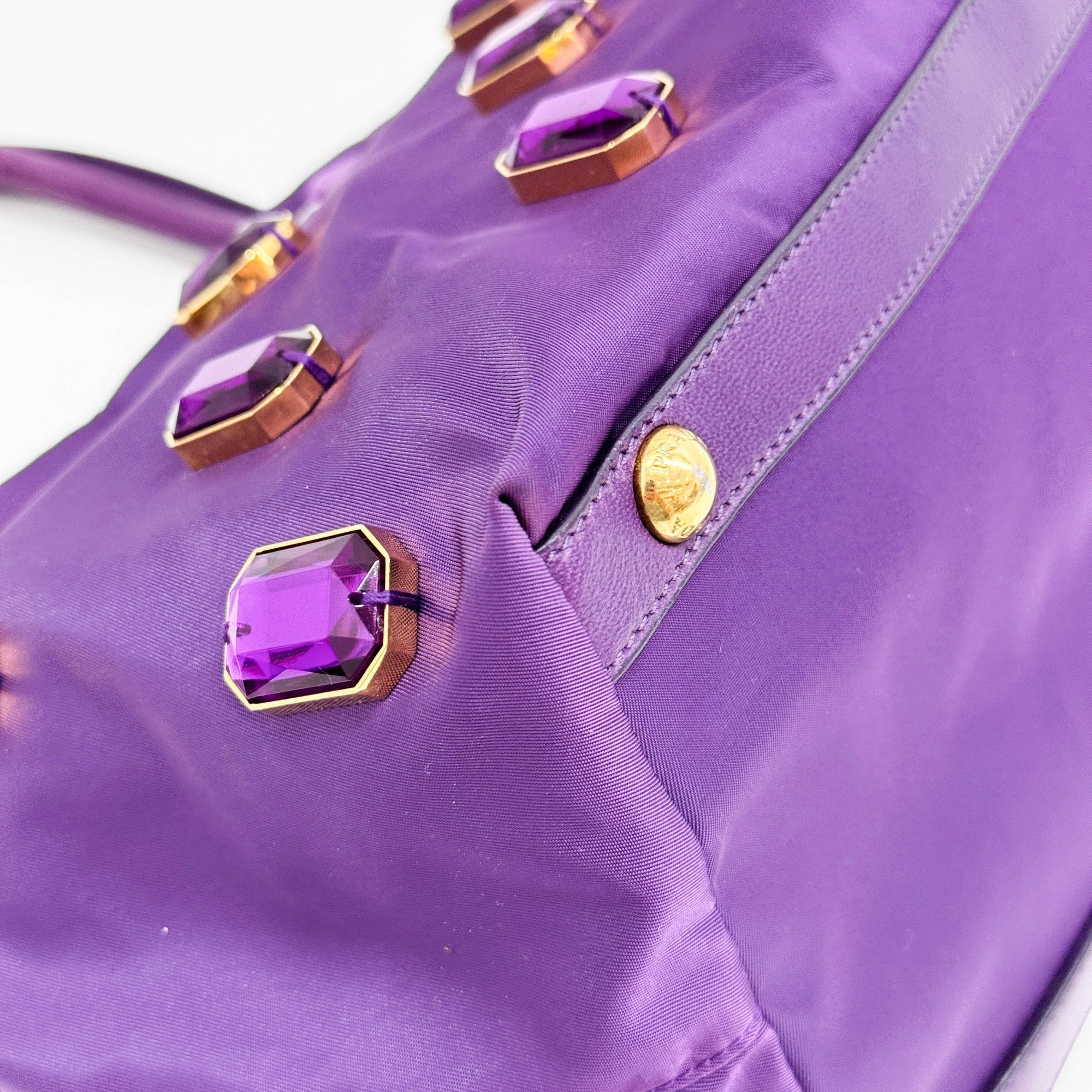 Rhinestone Purple Nylon Hand Bag