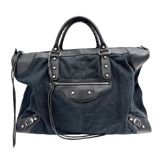 Maxi Black Canvas with Leather Details Handle Bag