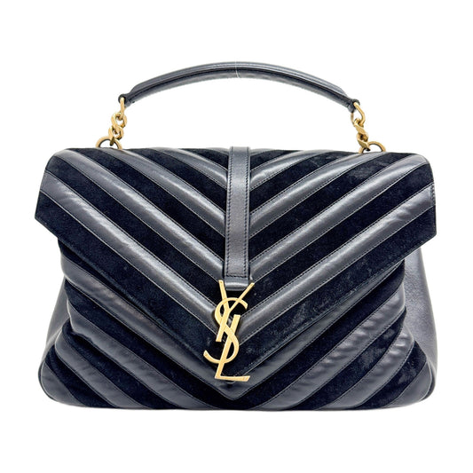 College Chevron Black Suede & Leather Two Way Bag