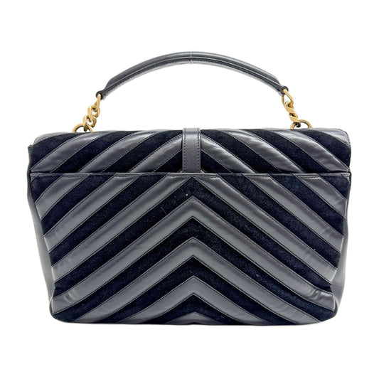 College Chevron Black Suede & Leather Two Way Bag