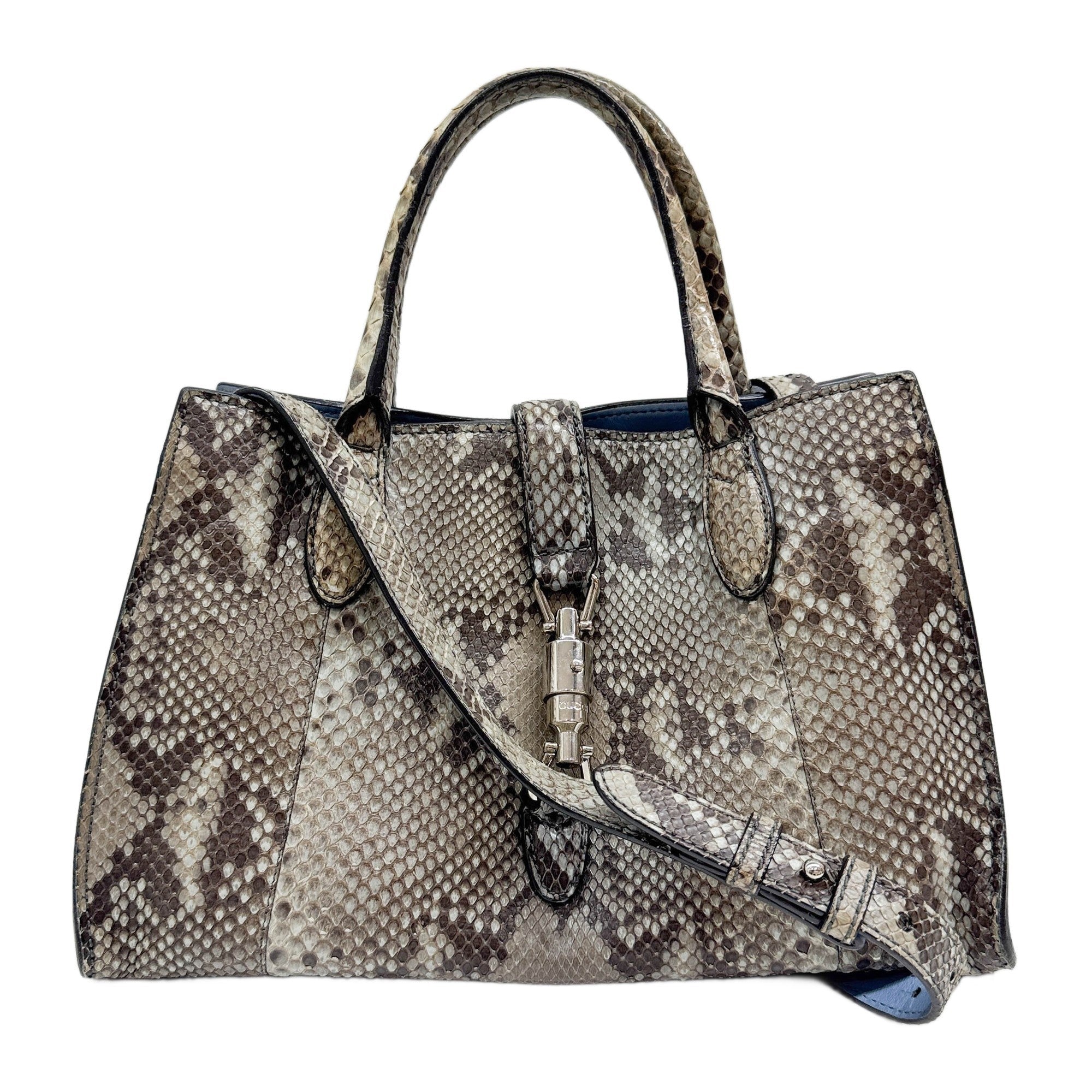 Jackie 1961 Blue & Brown Python Embossed Leather Two Way Bag