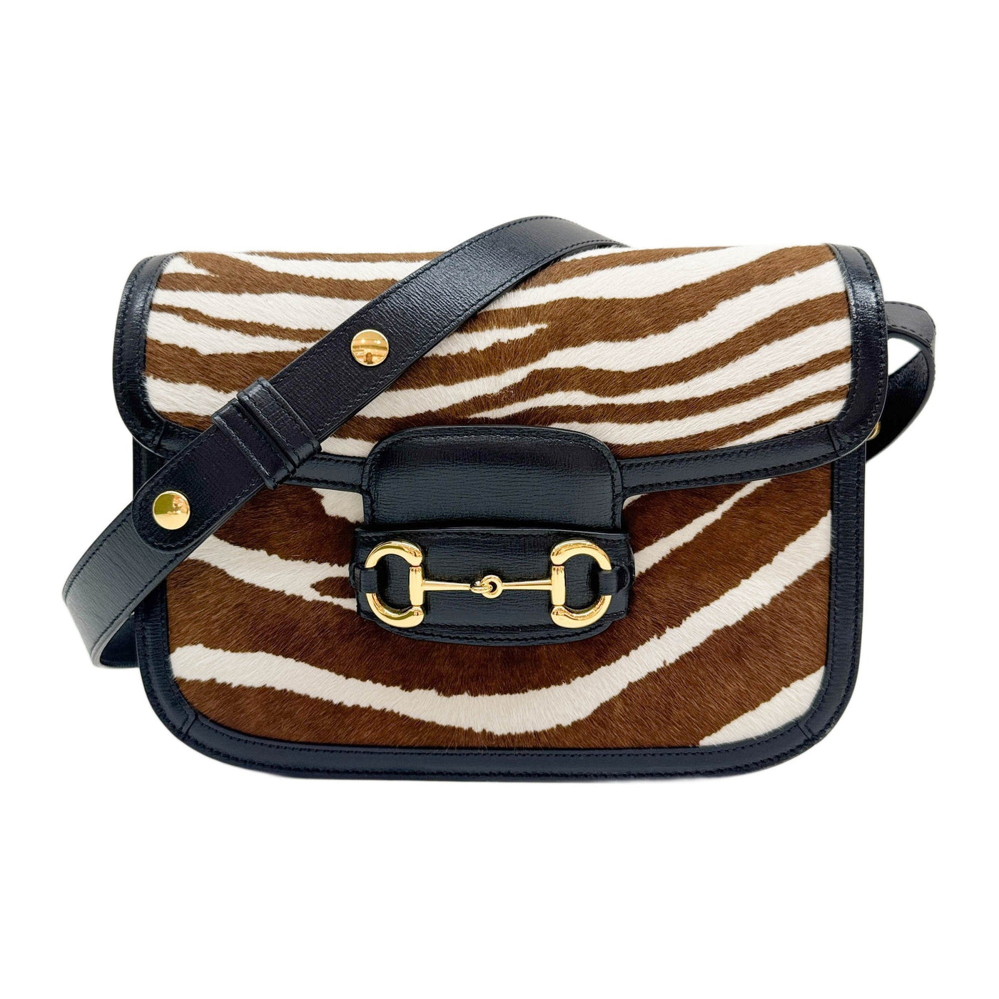 Horsebit Brown Zebra Print in Pony Hair Shoulder Bag