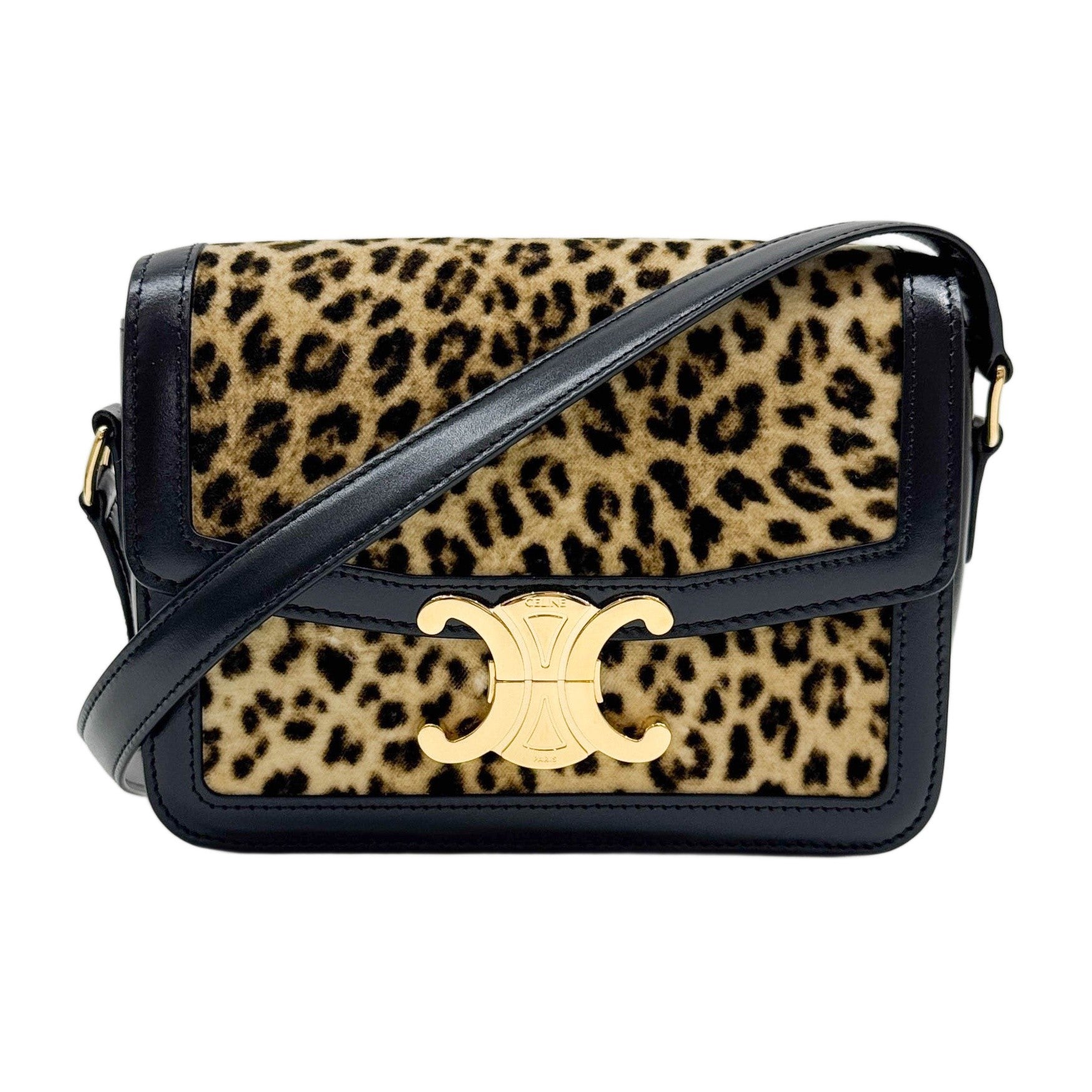 Teen Triomphe Black Trim Brown Leopard Print Velvet Crossbody Bag