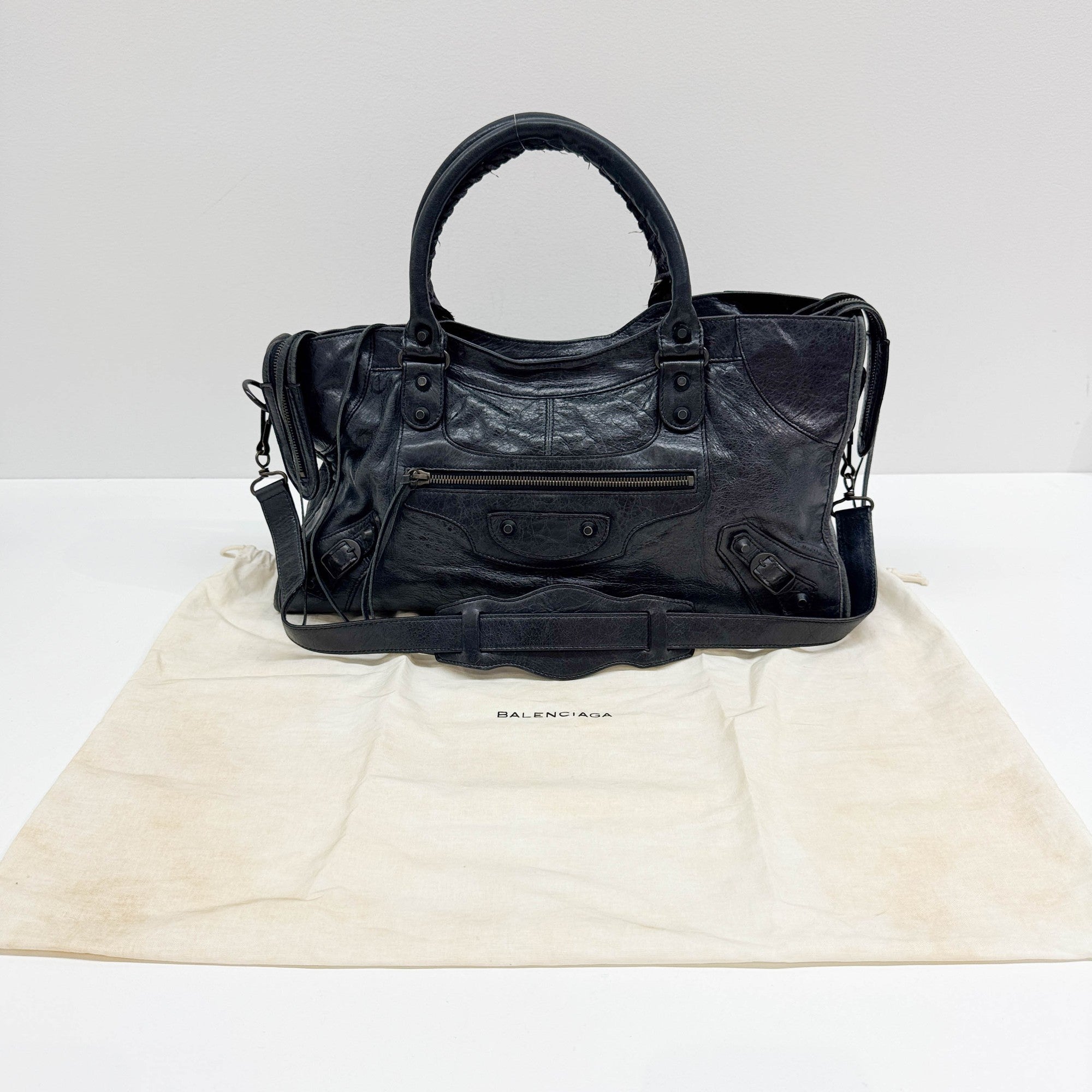 Part Time Black Leather Two Way Bag