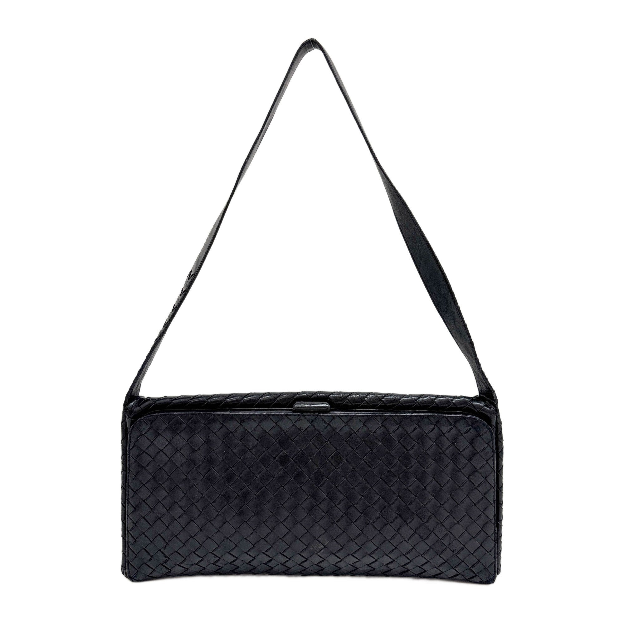 Black Intrecciato Clasp Shoulder Bag