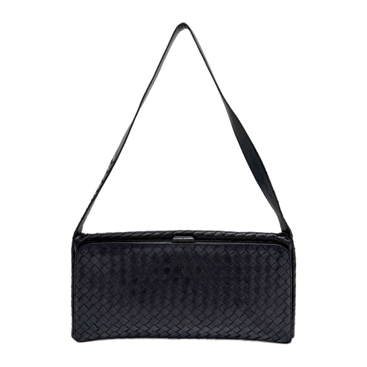 Black Intrecciato Clasp Shoulder Bag