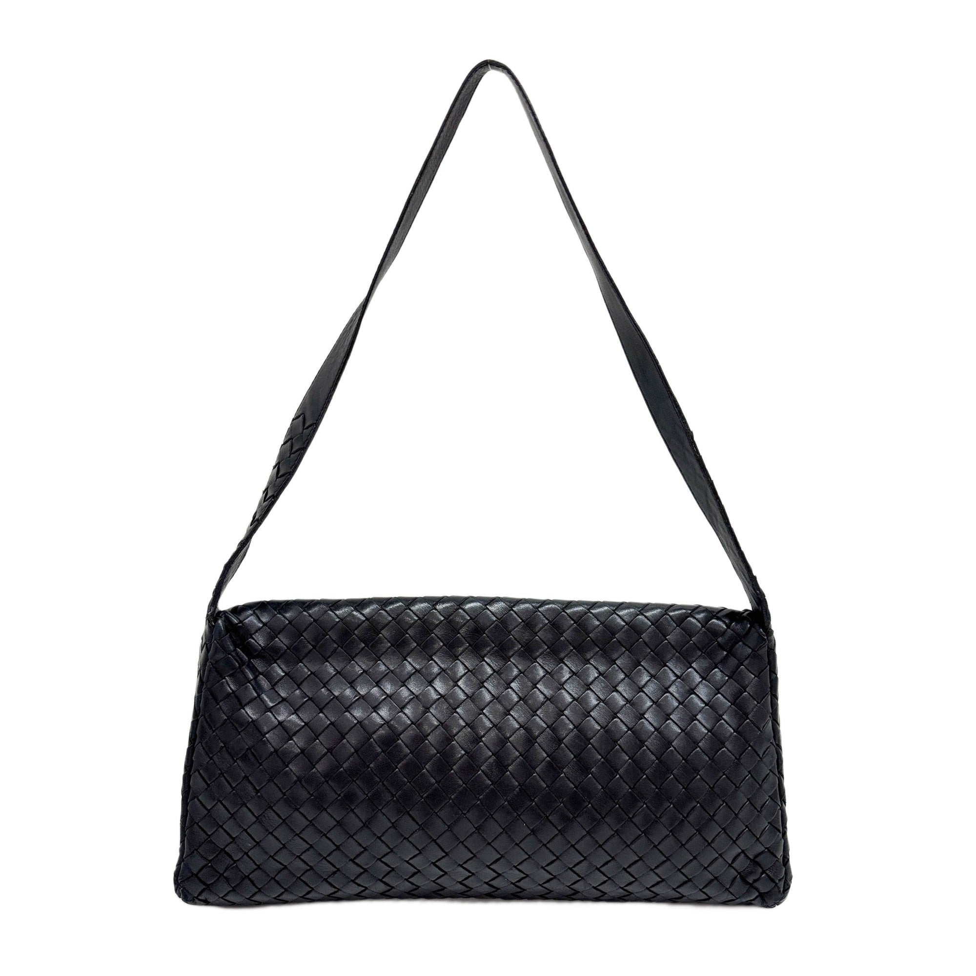 Black Intrecciato Clasp Shoulder Bag