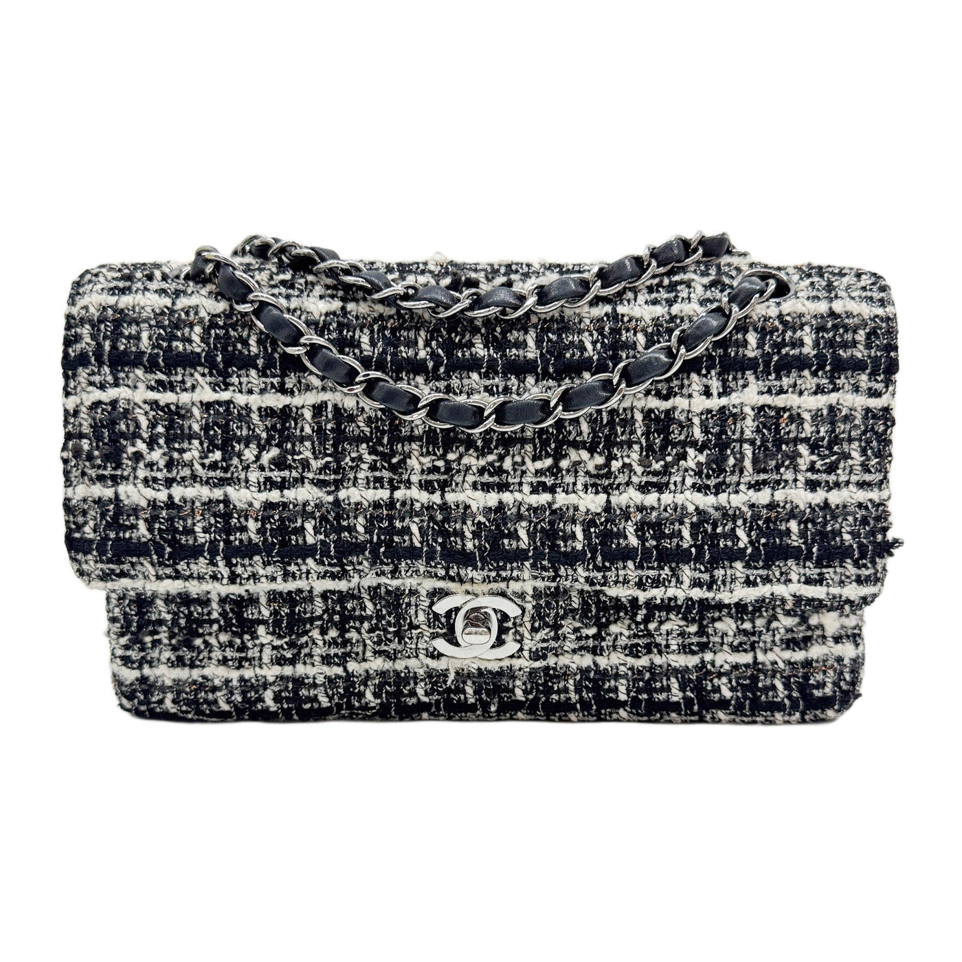 Classic Double Flap 1989-1991 Matelasse Black & White Tweed Shoulder Bag