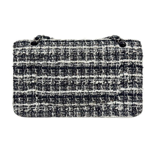 Classic Double Flap Matelasse Black & White Tweed Shoulder Bag