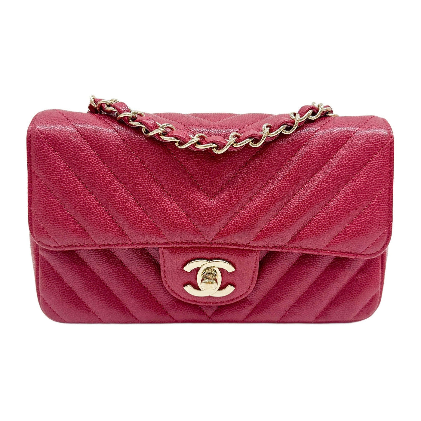 Mini Classic Flap 2018-2019 Chevron Red Leather Shoulder Bag