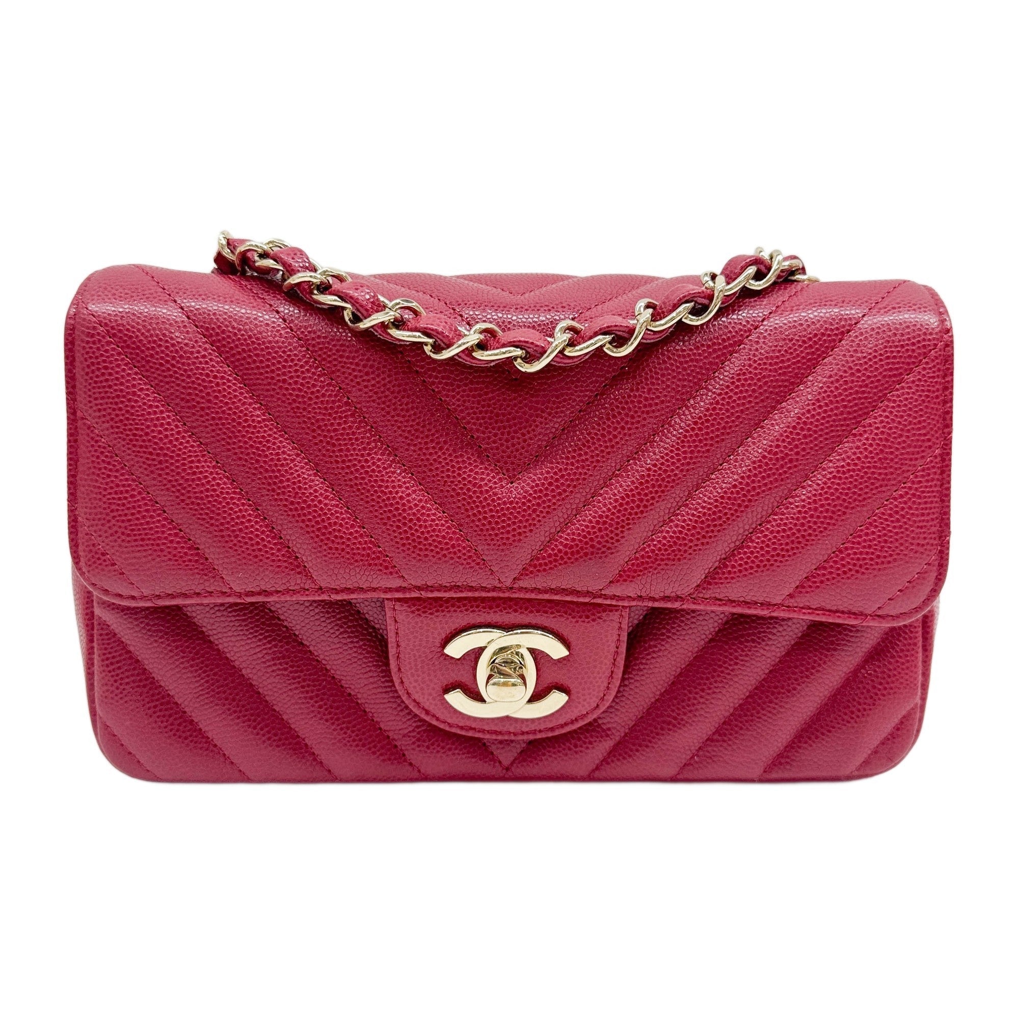 Mini Classic Flap 2018-2019 Chevron Red Leather Shoulder Bag