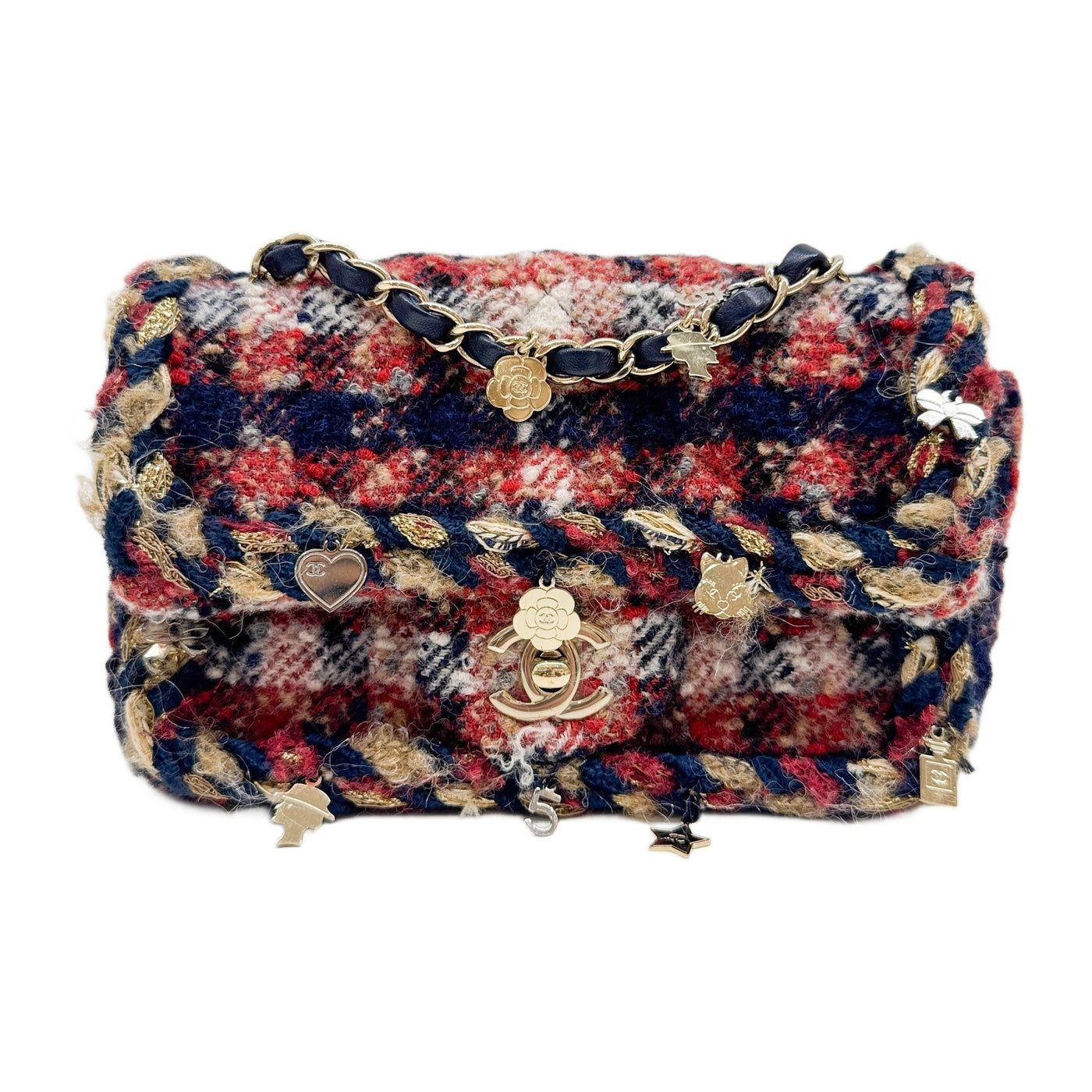 Mini Classic Flap 2017-2018 Braided Charms Matelasse Red & Blue Tweed Shoulder Bag
