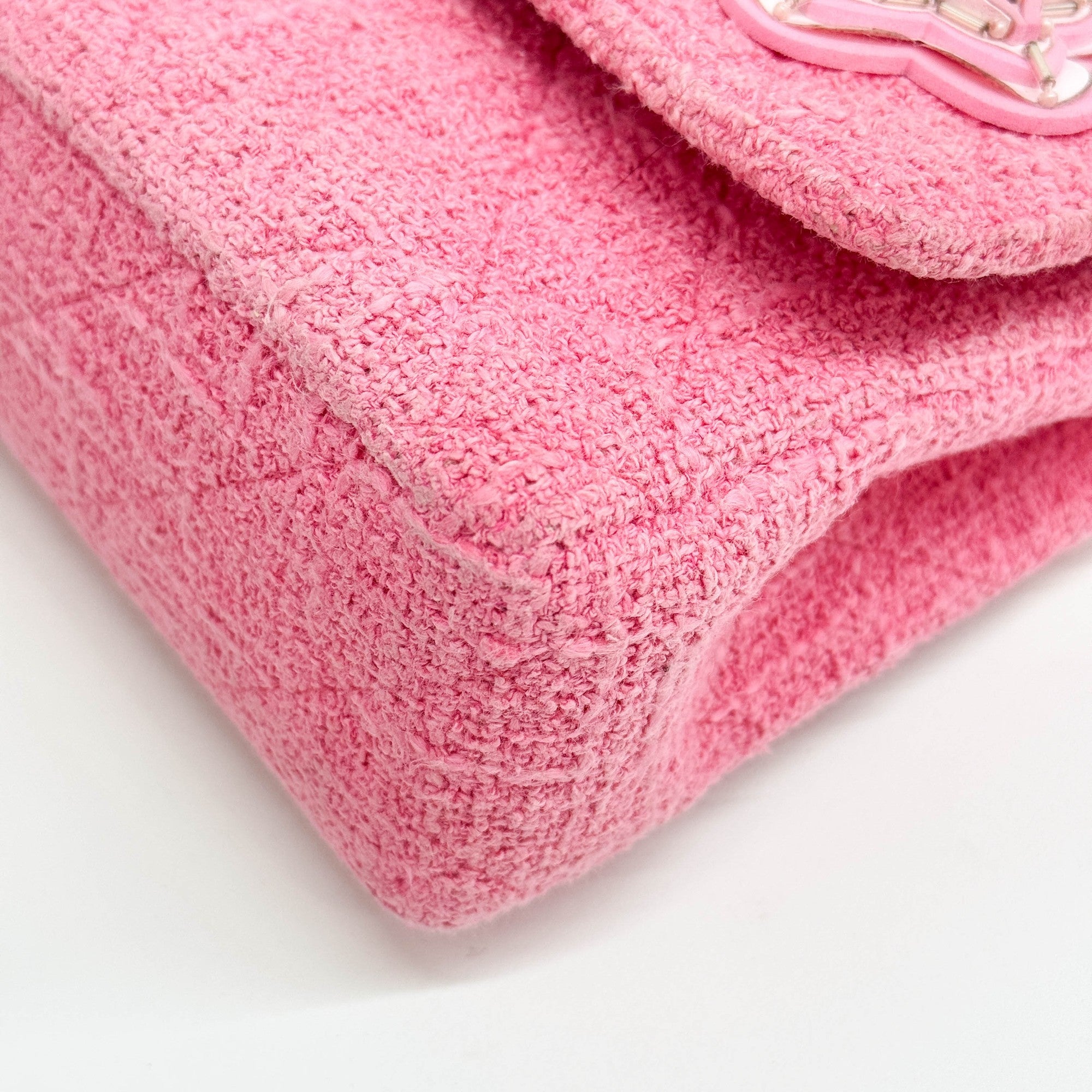 Classic Double Flap Crystal Sakura Pink Tweed Shoulder Bag