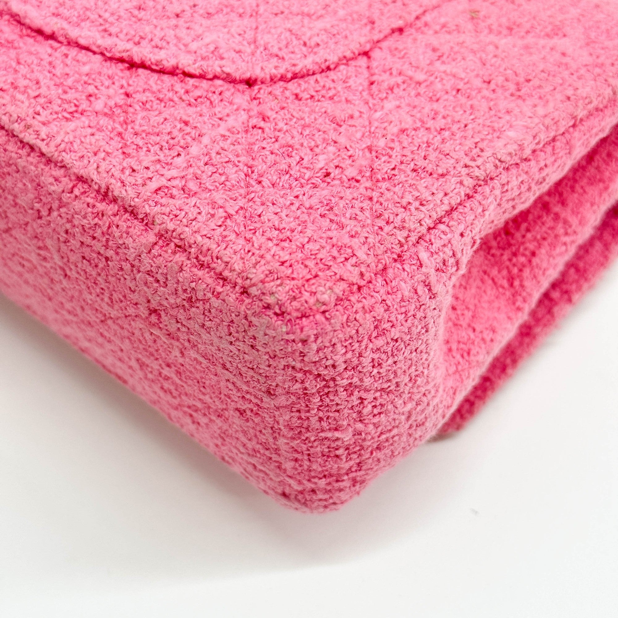 Classic Double Flap Crystal Sakura Pink Tweed Shoulder Bag