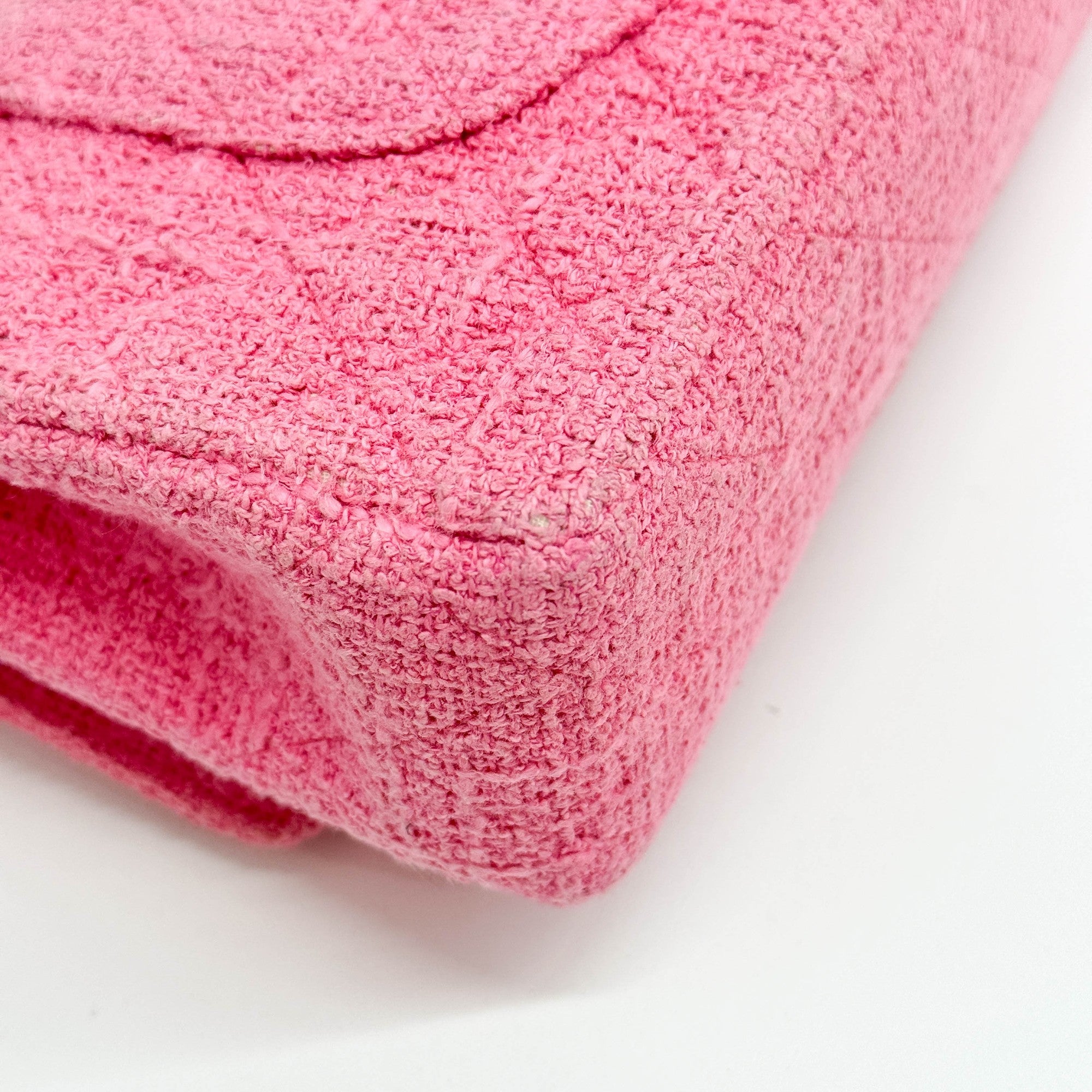 Classic Double Flap Crystal Sakura Pink Tweed Shoulder Bag