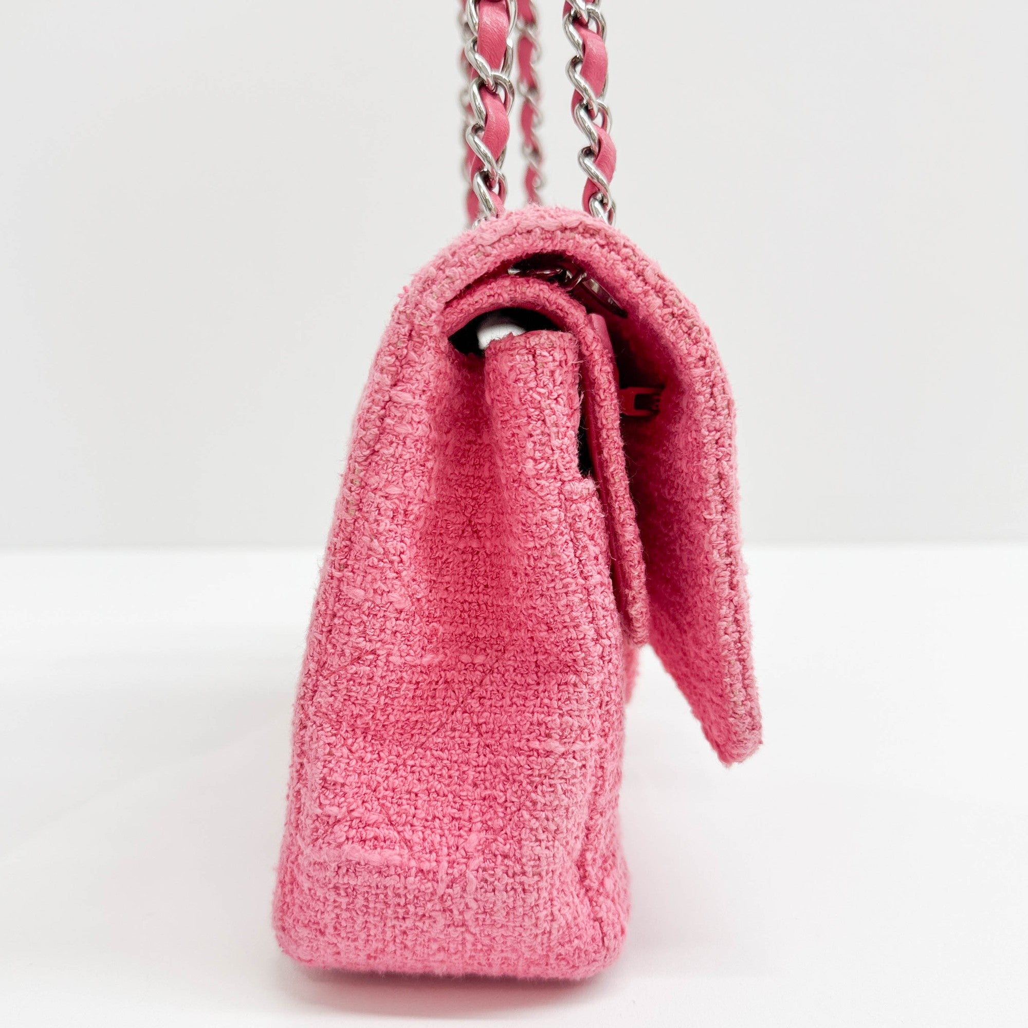 Classic Double Flap Crystal Sakura Pink Tweed Shoulder Bag