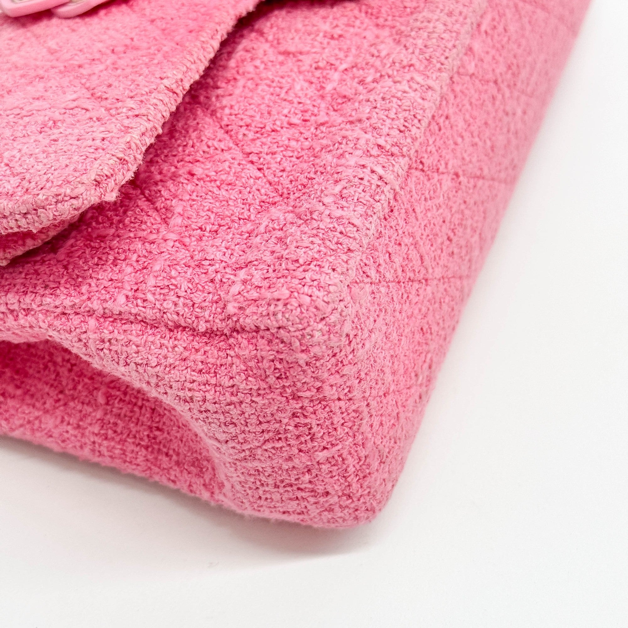 Classic Double Flap Crystal Sakura Pink Tweed Shoulder Bag