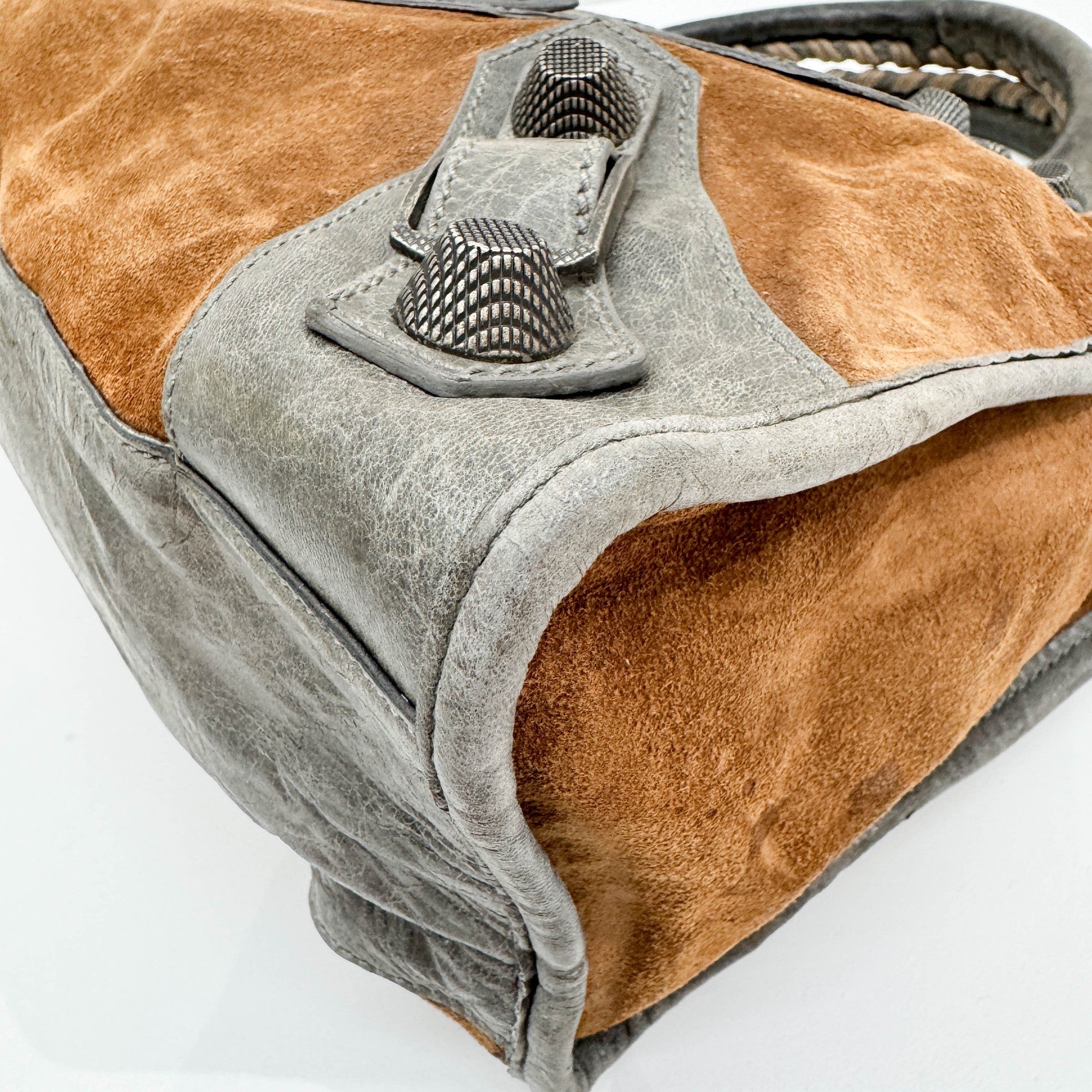 The City Brown Suede and Grey Leather Shoulder Bag