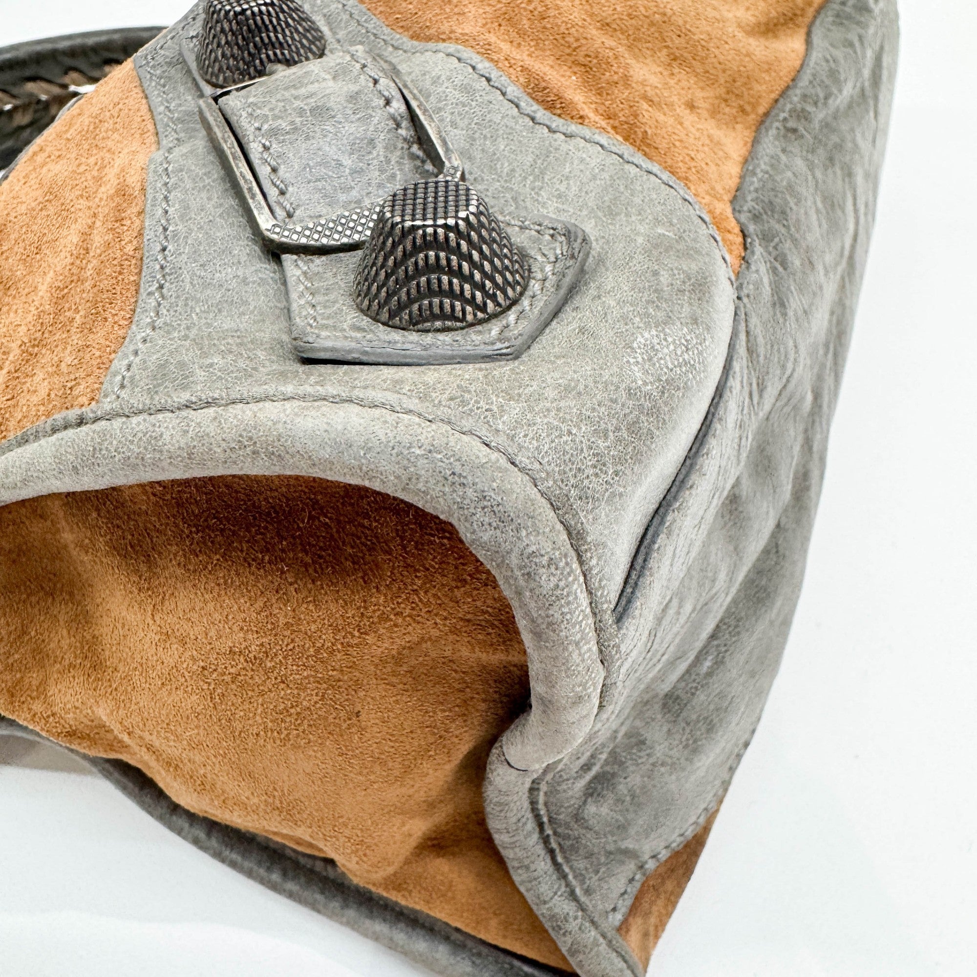 The City Brown Suede and Grey Leather Shoulder Bag