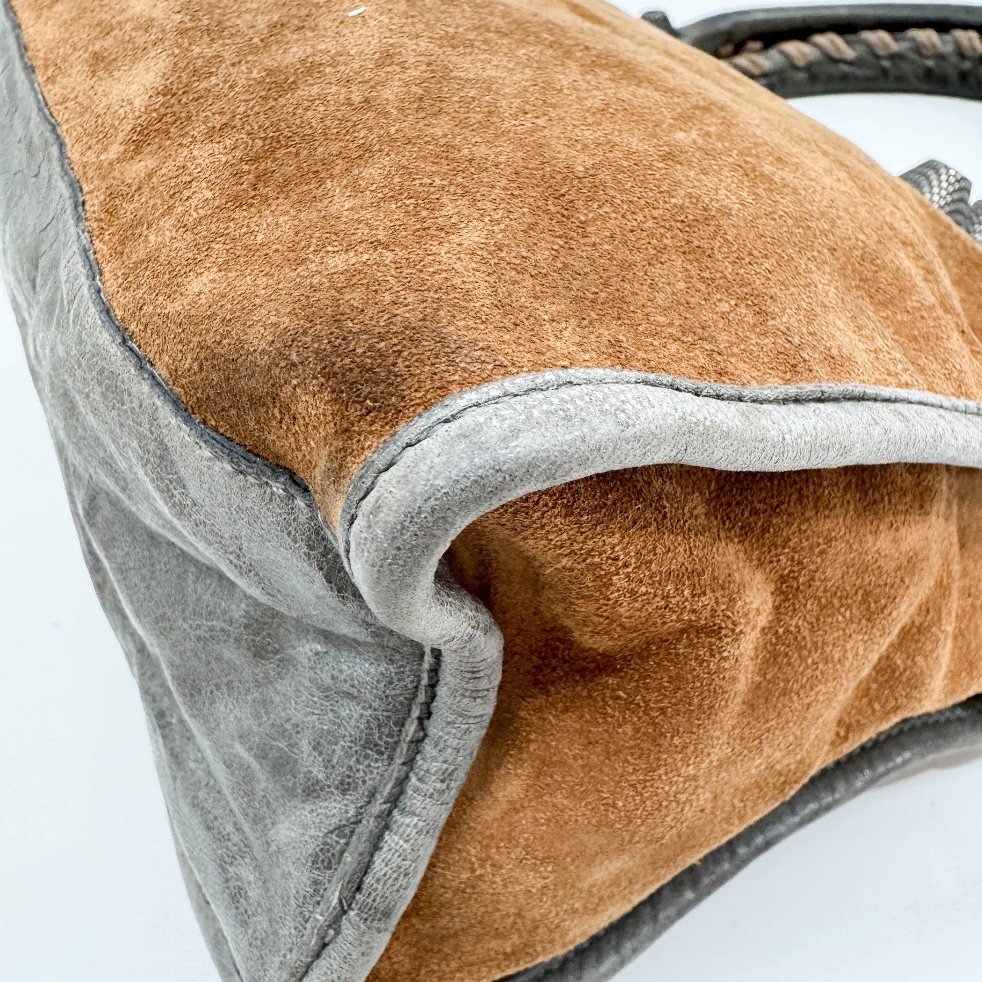 The City Brown Suede and Grey Leather Shoulder Bag