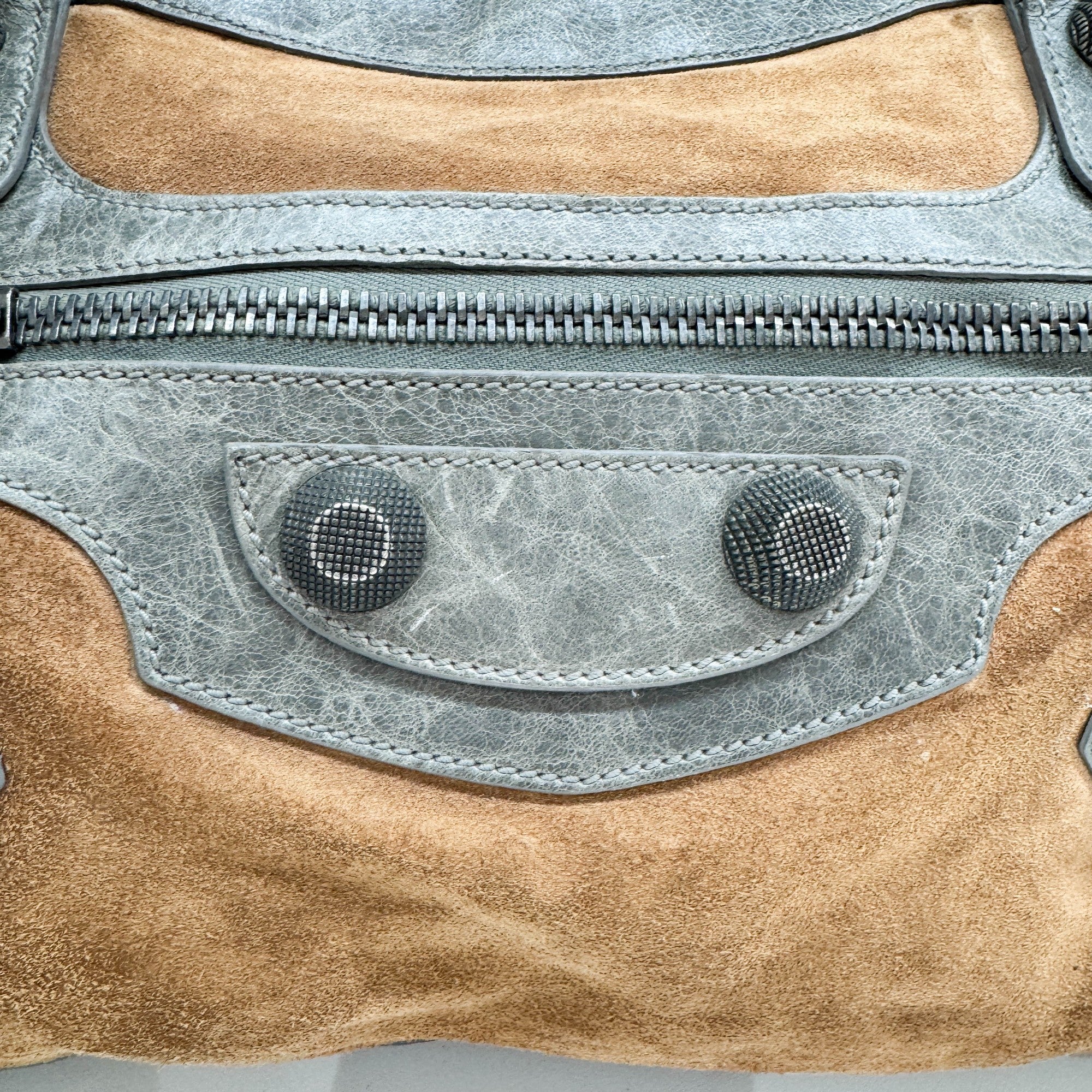 The City Brown Suede and Grey Leather Shoulder Bag