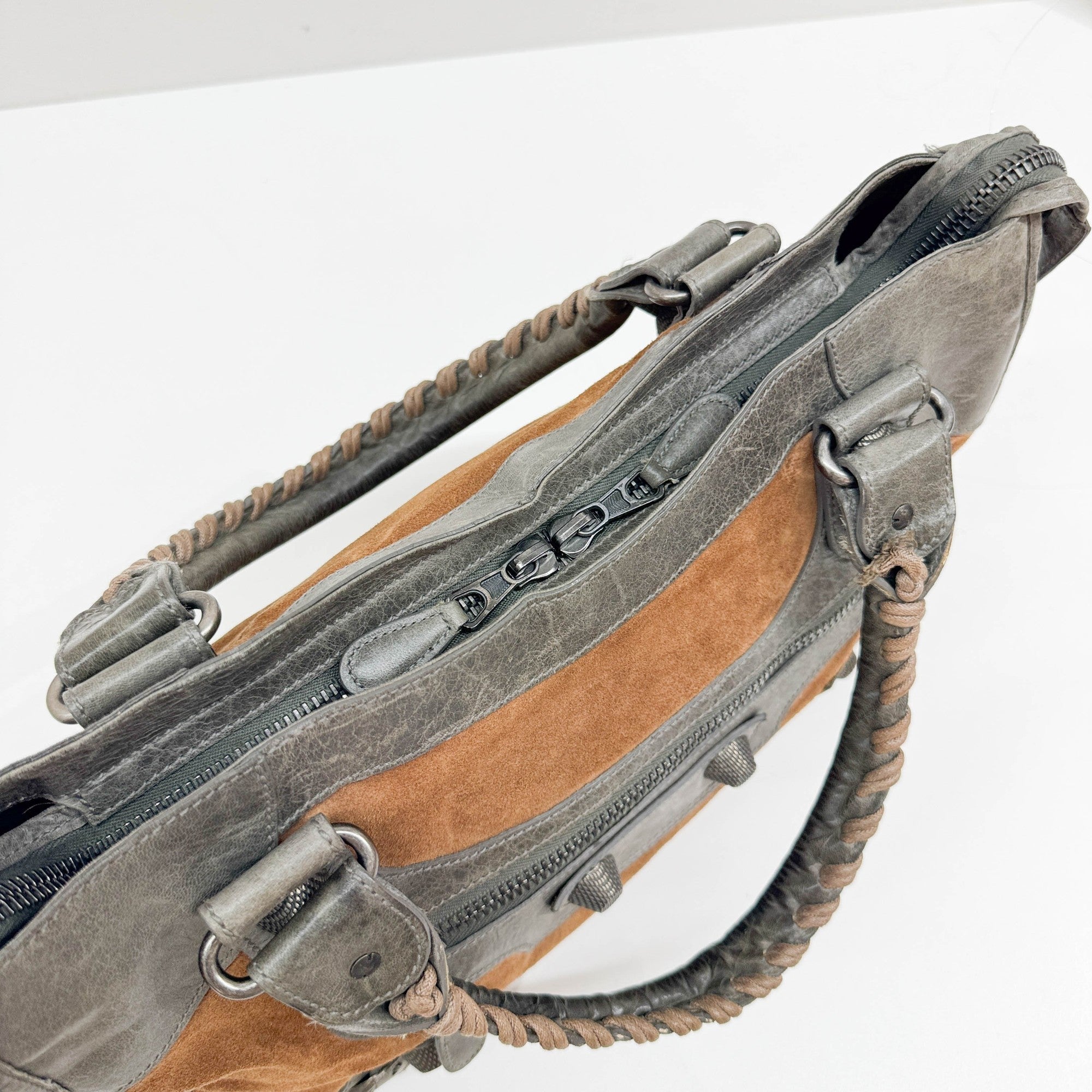 The City Brown Suede and Grey Leather Shoulder Bag