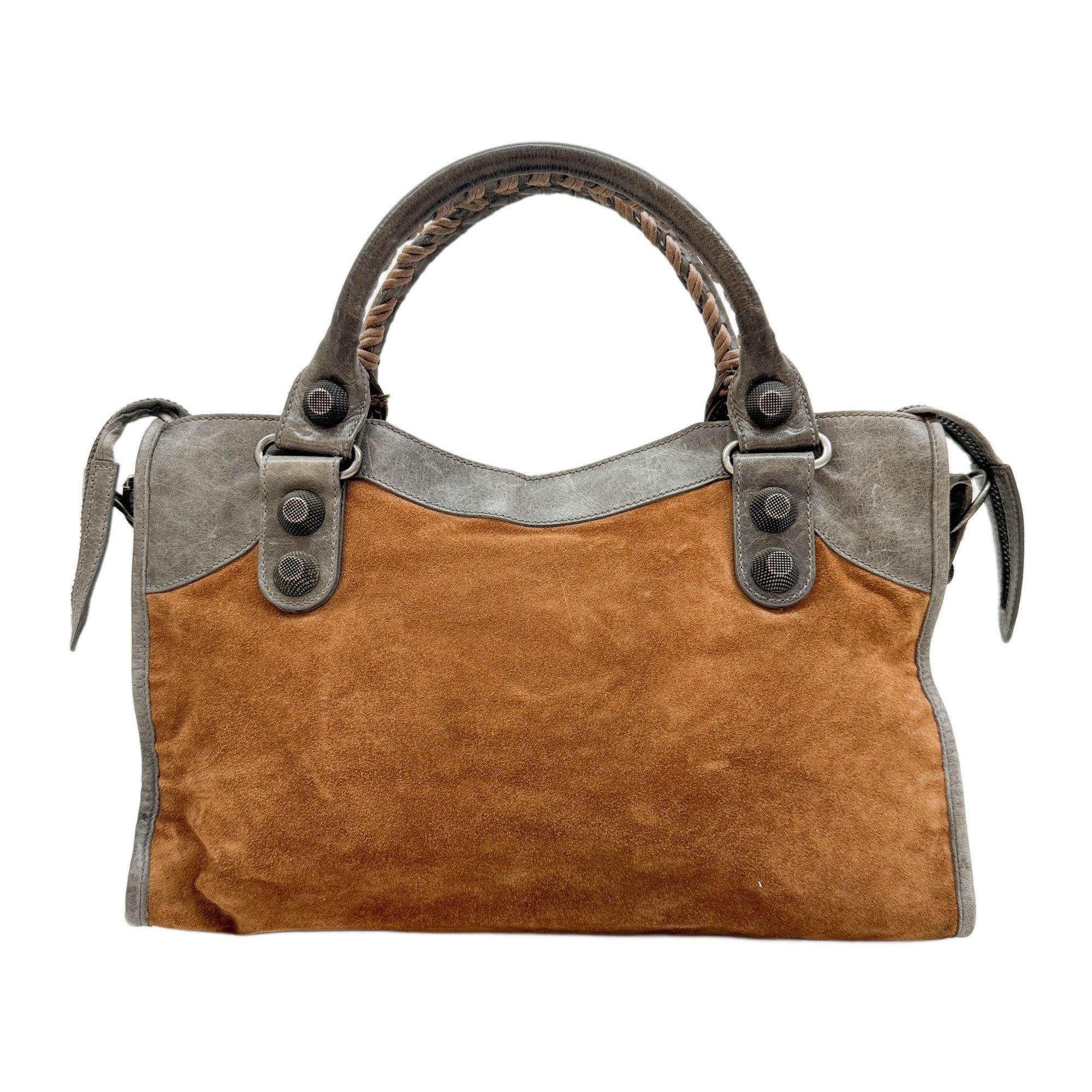 The City Brown Suede and Grey Leather Shoulder Bag
