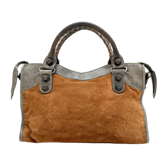 The City Brown Suede and Grey Leather Shoulder Bag